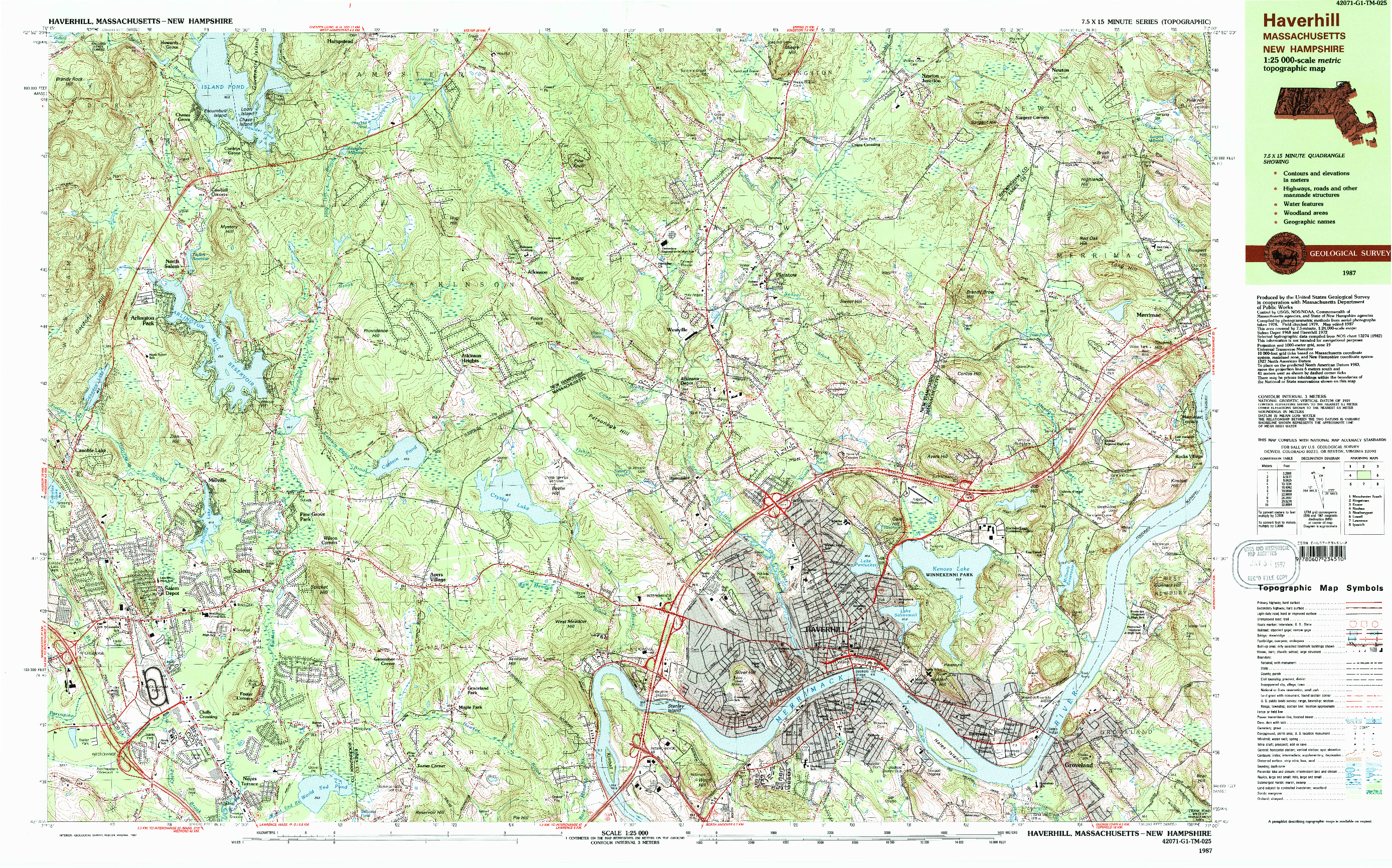 USGS 1:25000-SCALE QUADRANGLE FOR HAVERHILL, MA 1987