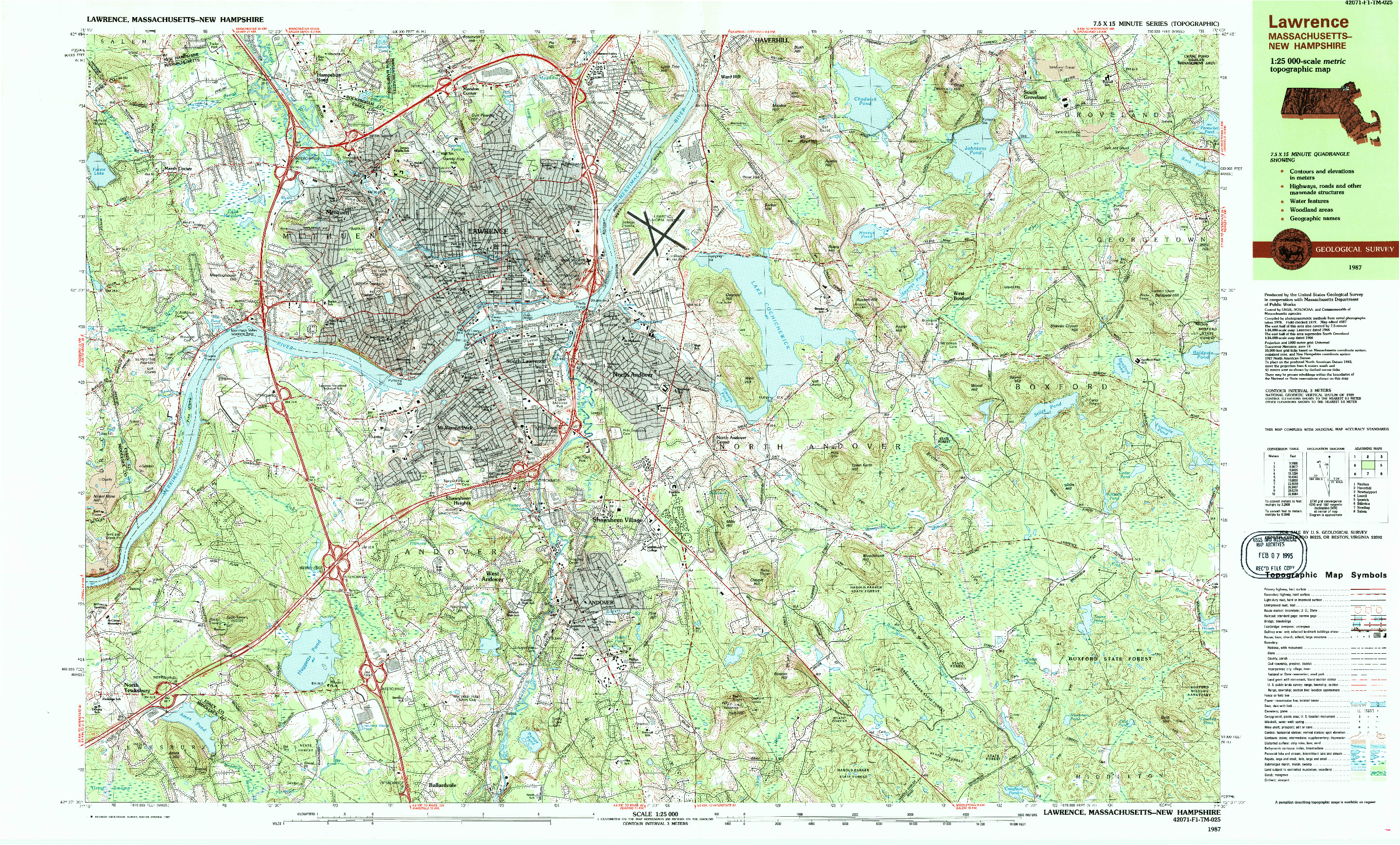 USGS 1:25000-SCALE QUADRANGLE FOR LAWRENCE, MA 1987