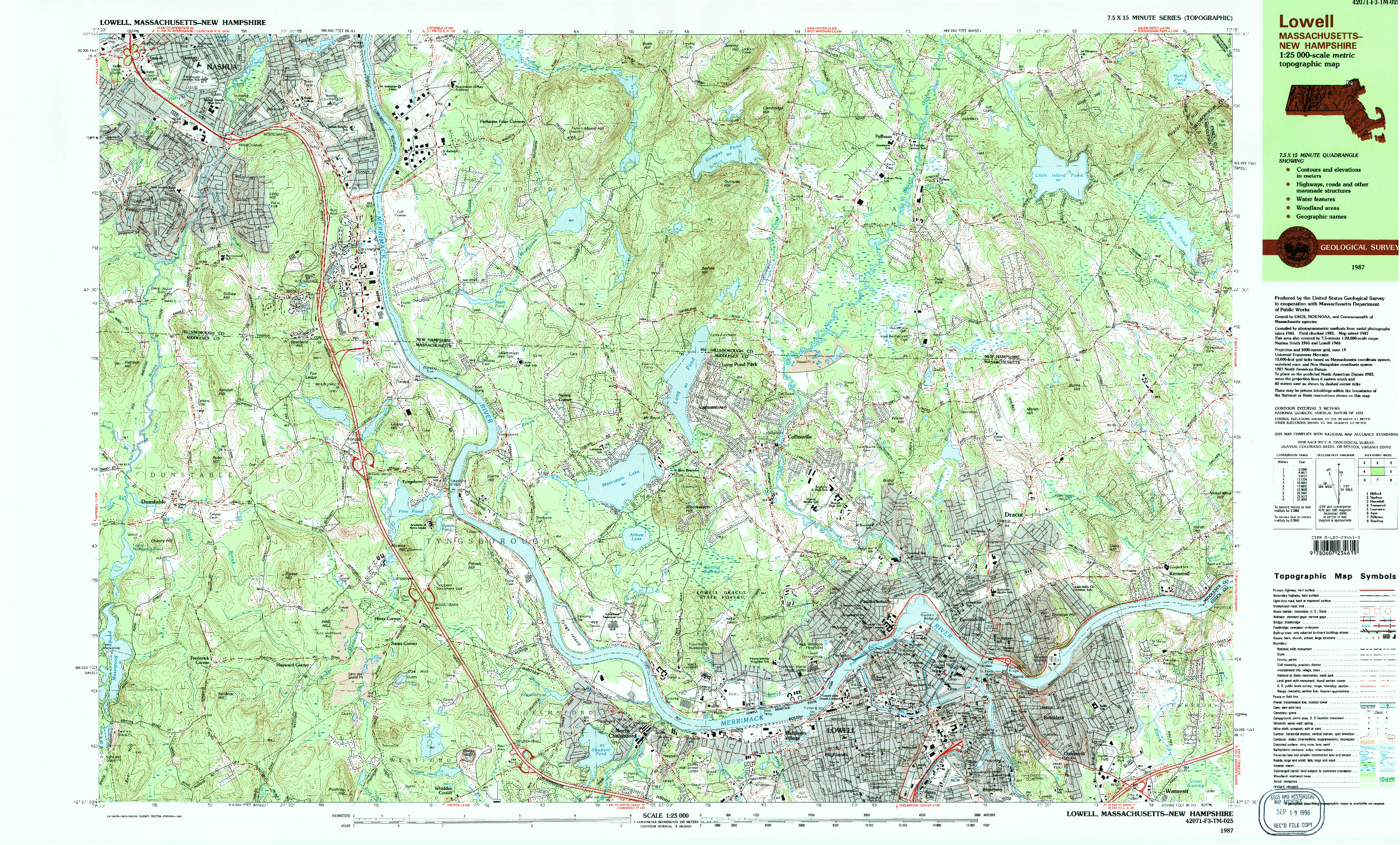 USGS 1:25000-SCALE QUADRANGLE FOR LOWELL, MA 1987