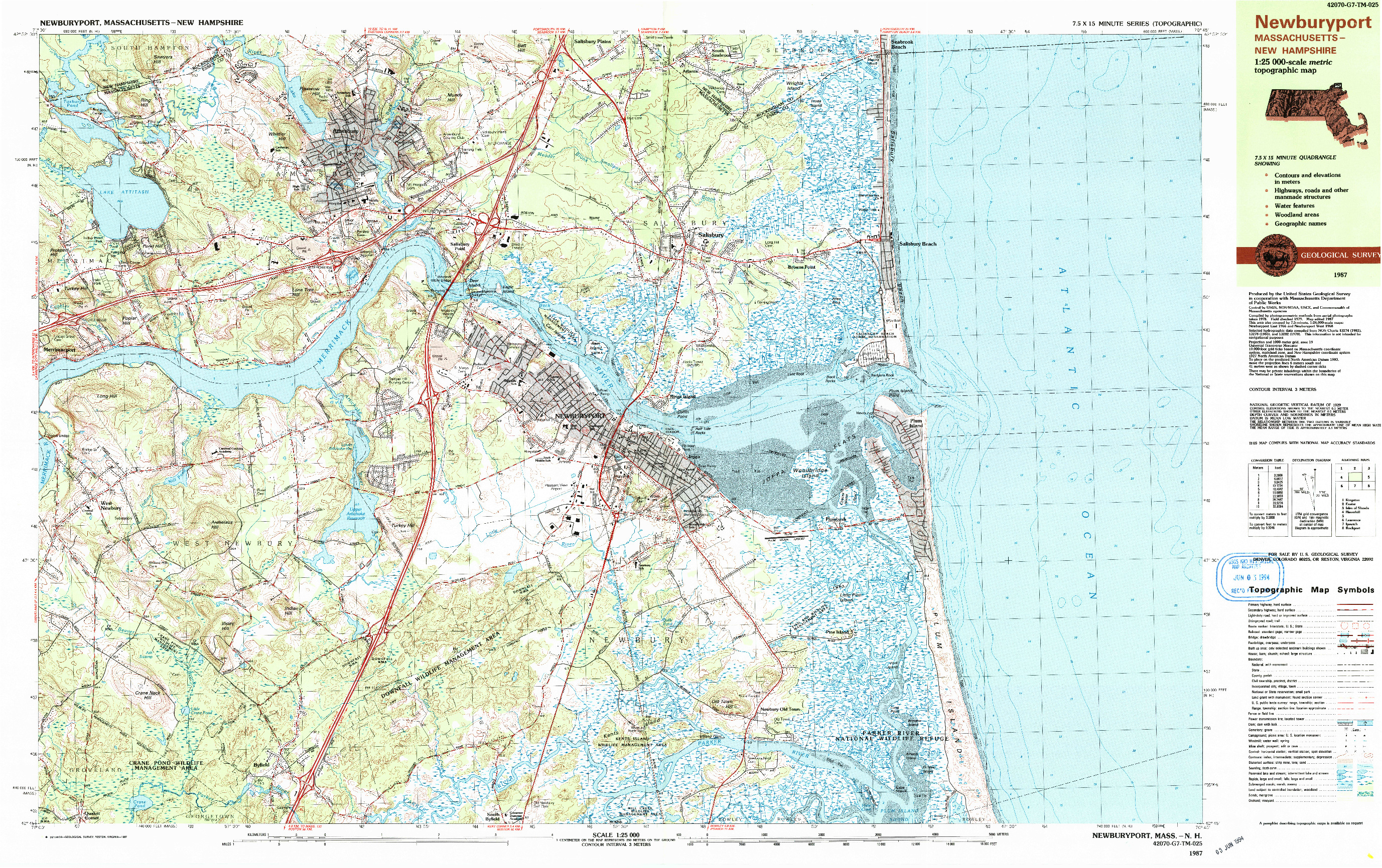 USGS 1:25000-SCALE QUADRANGLE FOR NEWBURYPORT, MA 1987