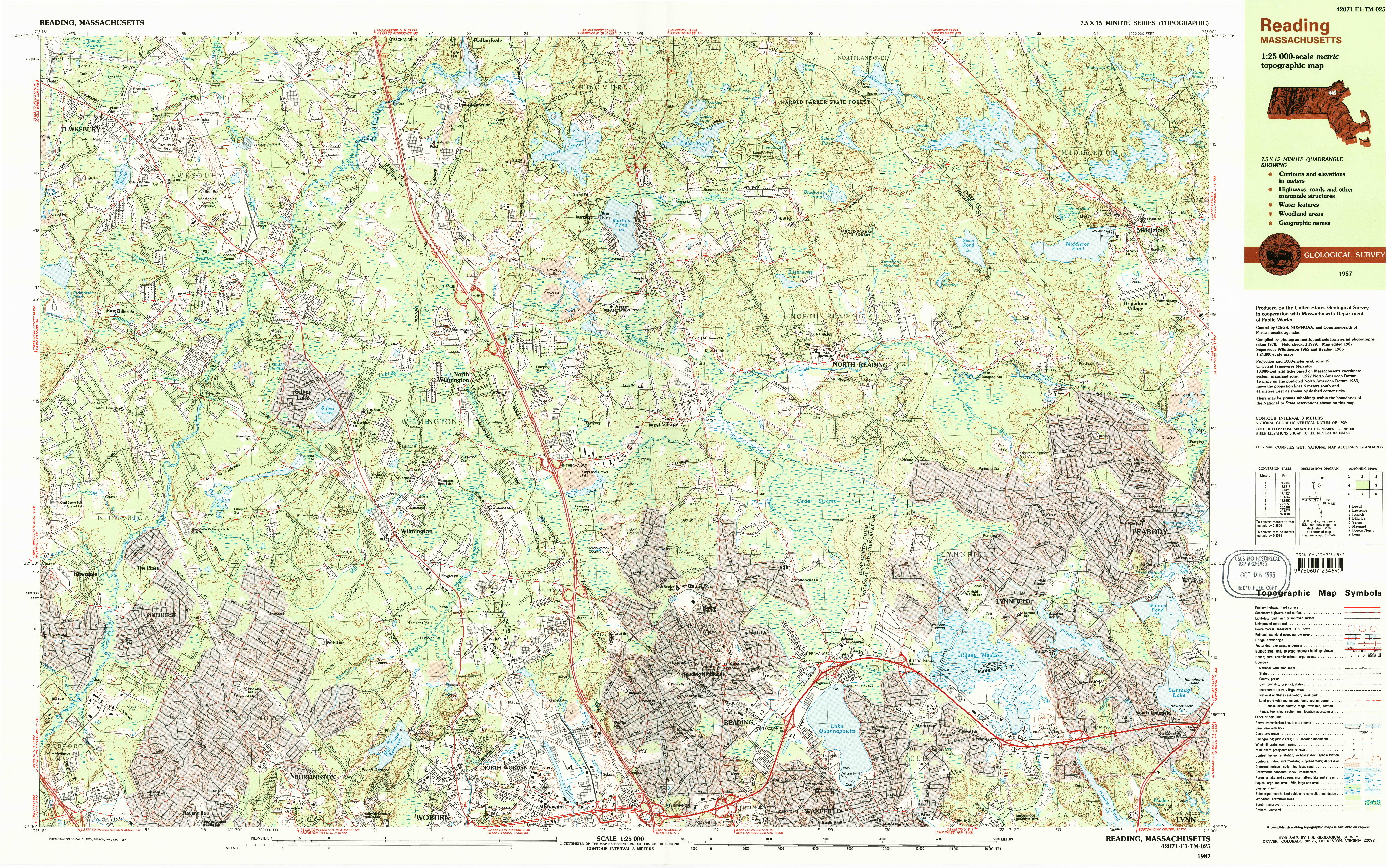 USGS 1:25000-SCALE QUADRANGLE FOR READING, MA 1987