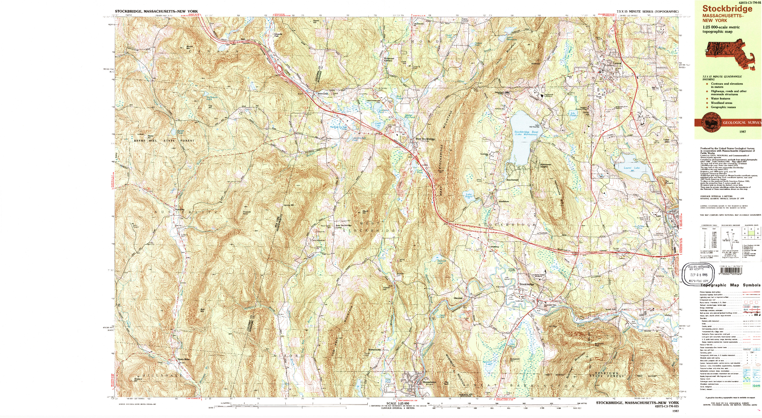 USGS 1:25000-SCALE QUADRANGLE FOR STOCKBRIDGE, MA 1987