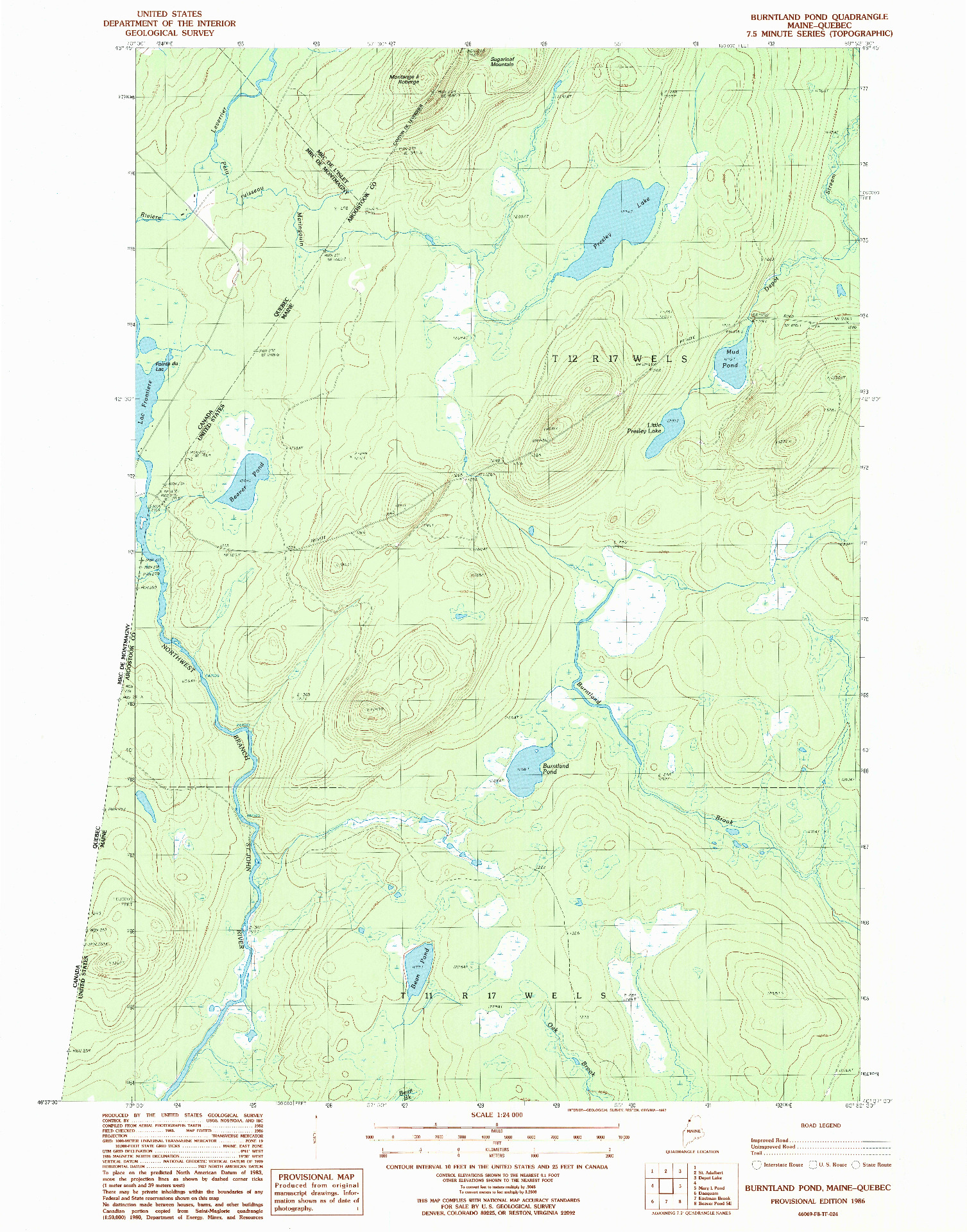 USGS 1:24000-SCALE QUADRANGLE FOR BURNTLAND POND, ME 1986