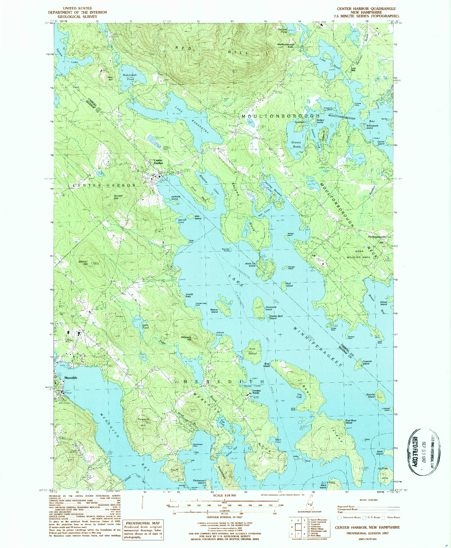 USGS 1:24000-SCALE QUADRANGLE FOR CENTER HARBOR, NH 1987