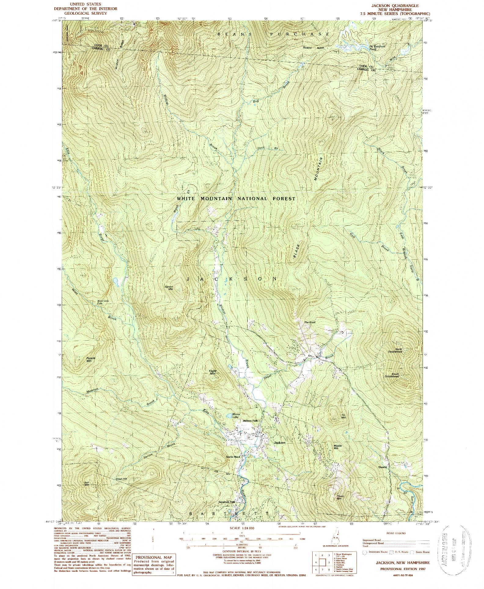 USGS 1:24000-SCALE QUADRANGLE FOR JACKSON, NH 1987