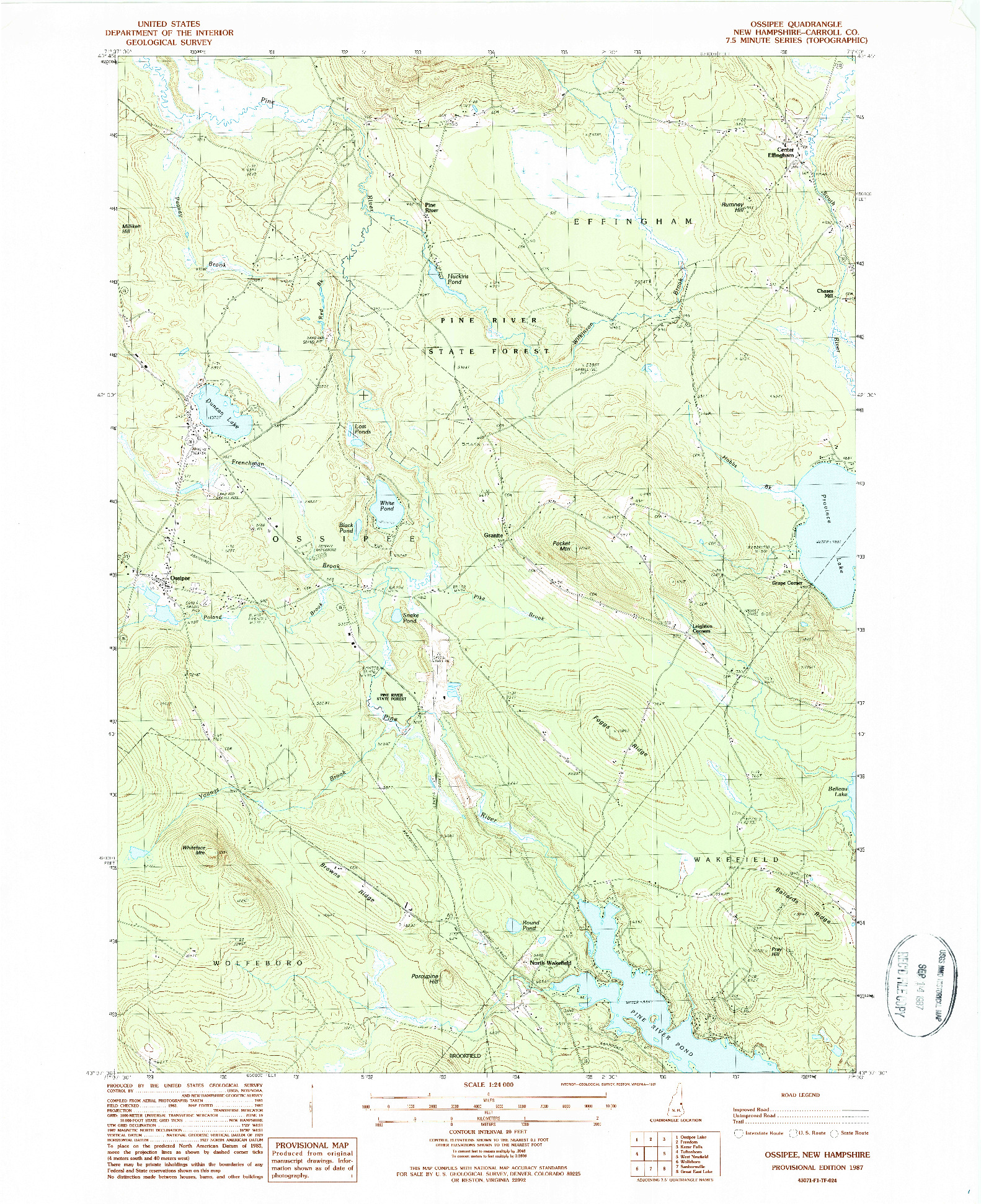 USGS 1:24000-SCALE QUADRANGLE FOR OSSIPEE, NH 1987