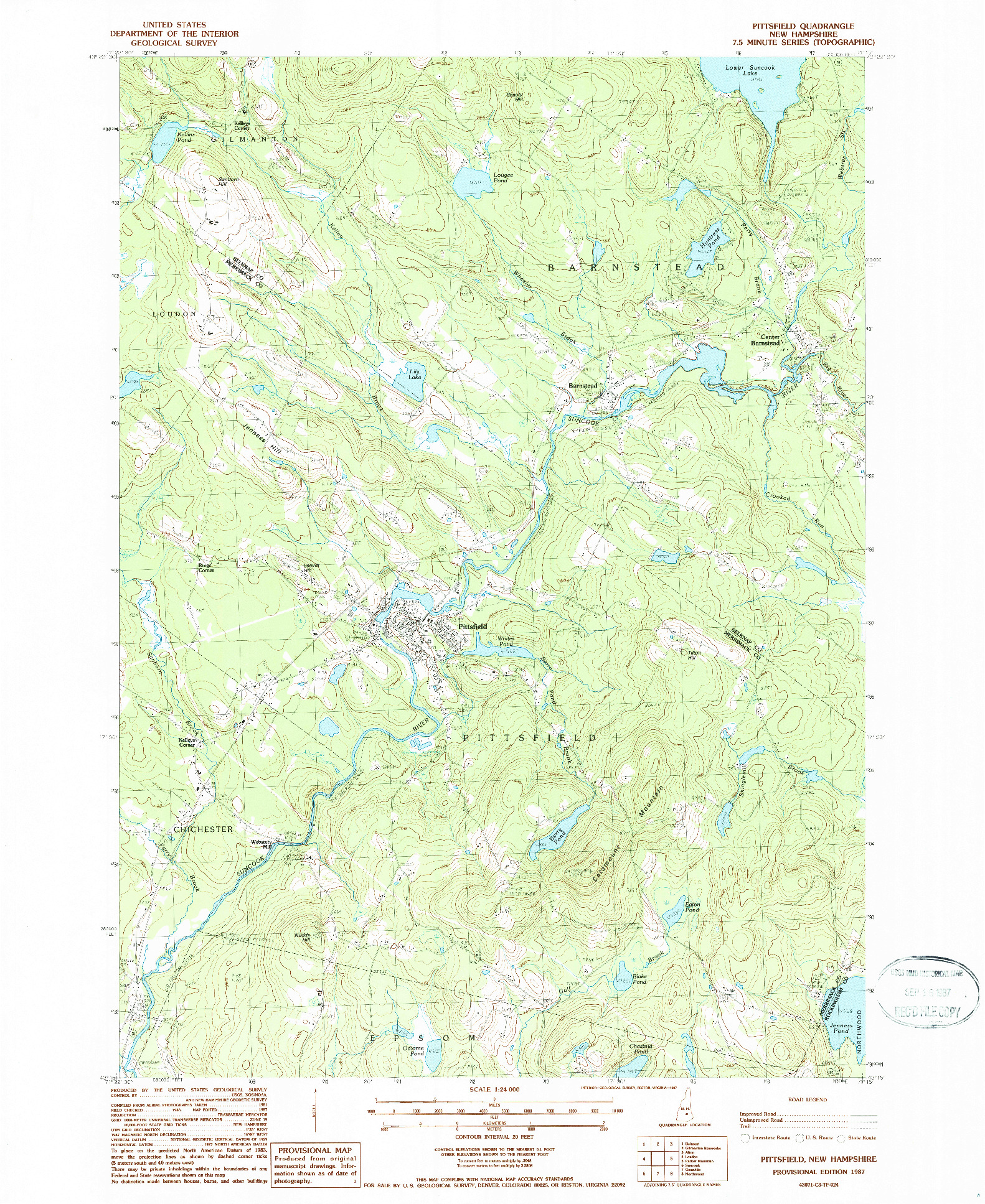 USGS 1:24000-SCALE QUADRANGLE FOR PITTSFIELD, NH 1987
