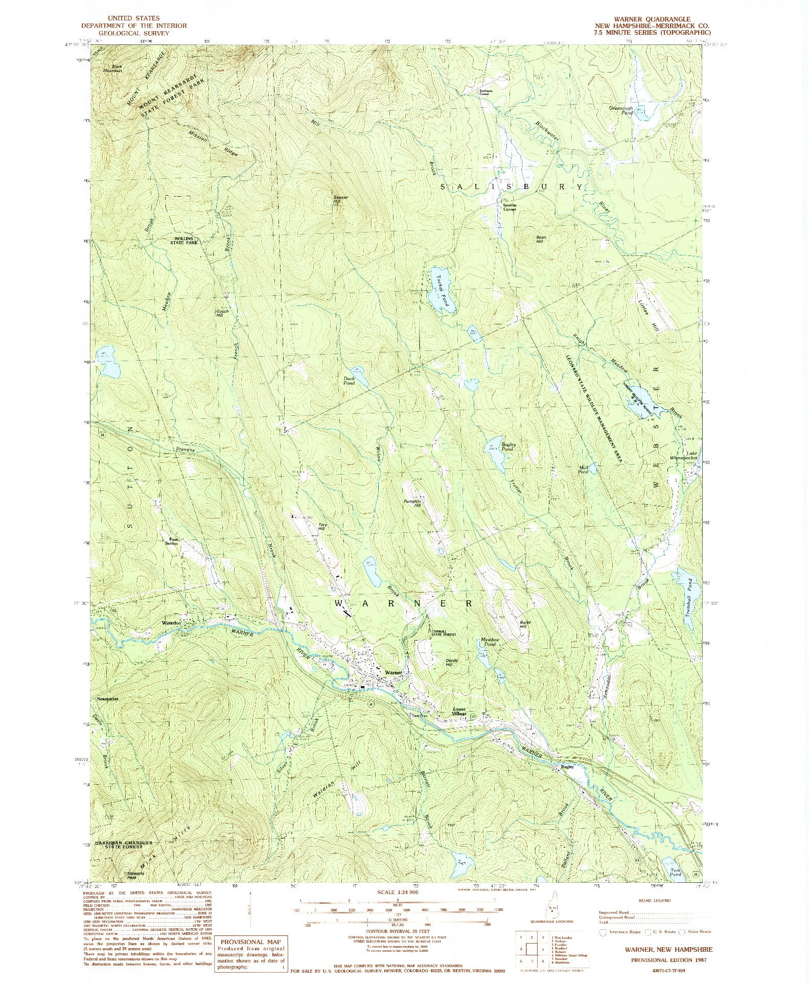 USGS 1:24000-SCALE QUADRANGLE FOR WARNER, NH 1987