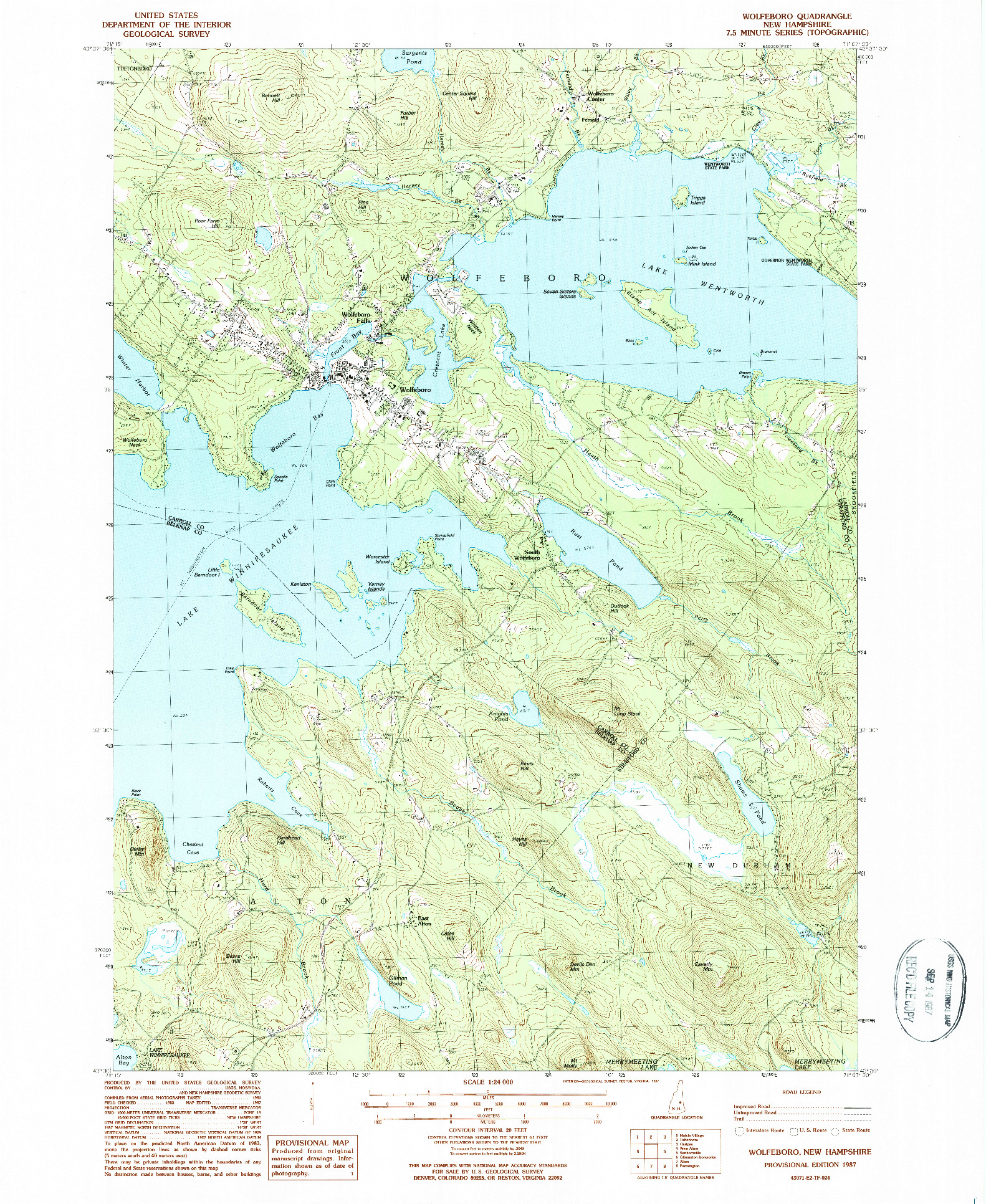 USGS 1:24000-SCALE QUADRANGLE FOR WOLFEBORO, NH 1987