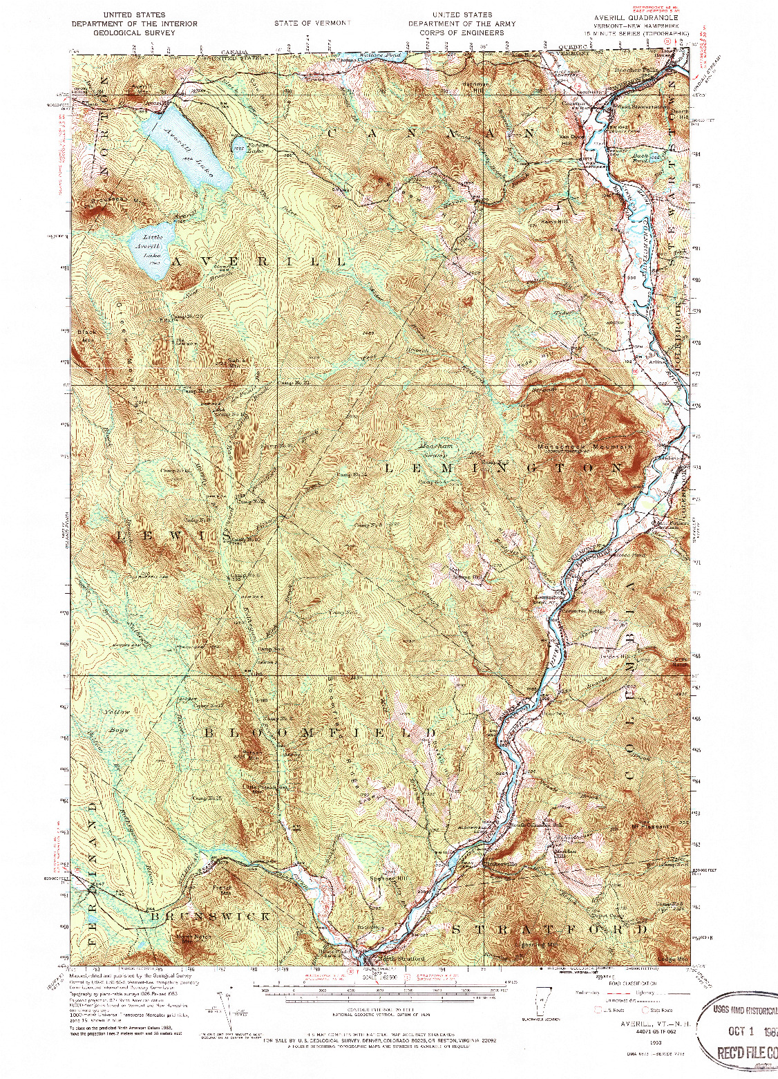 USGS 1:62500-SCALE QUADRANGLE FOR AVERILL, VT 1953