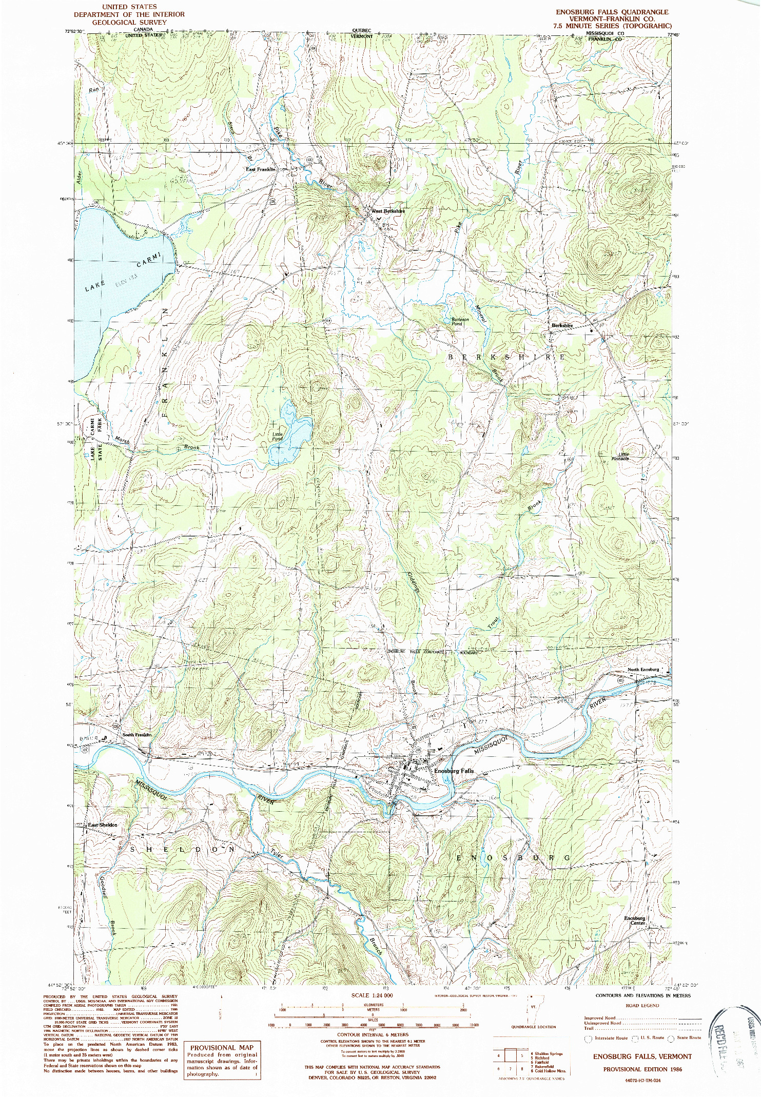 USGS 1:24000-SCALE QUADRANGLE FOR ENOSBURG FALLS, VT 1986