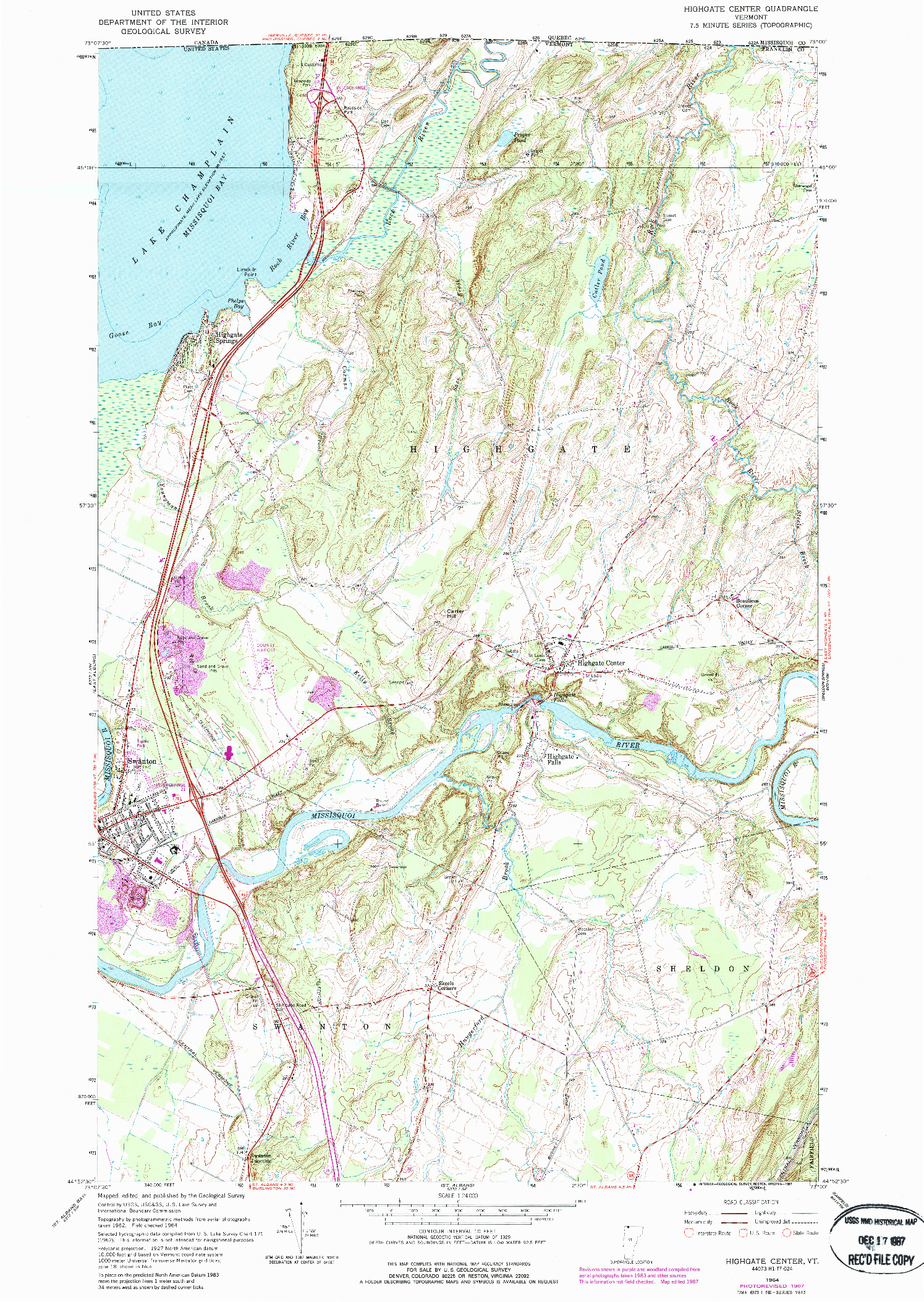 USGS 1:24000-SCALE QUADRANGLE FOR HIGHGATE CENTER, VT 1964