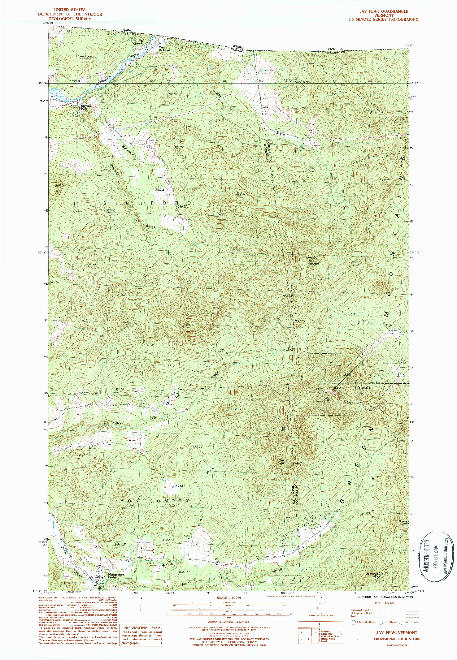 USGS 1:24000-SCALE QUADRANGLE FOR JAY PEAK, VT 1986