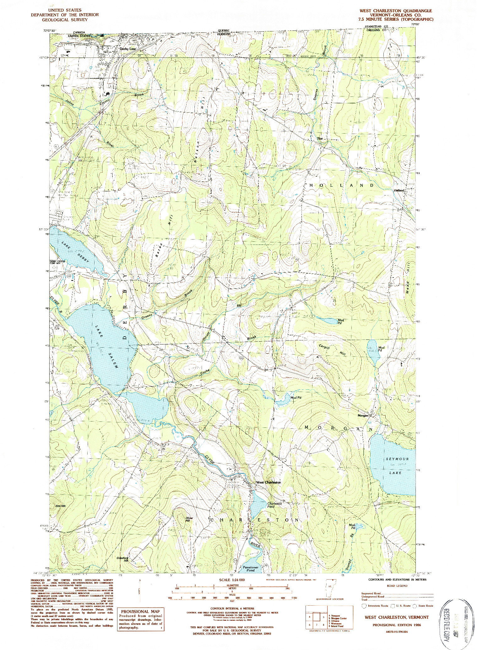 USGS 1:24000-SCALE QUADRANGLE FOR WEST CHARLESTON, VT 1986