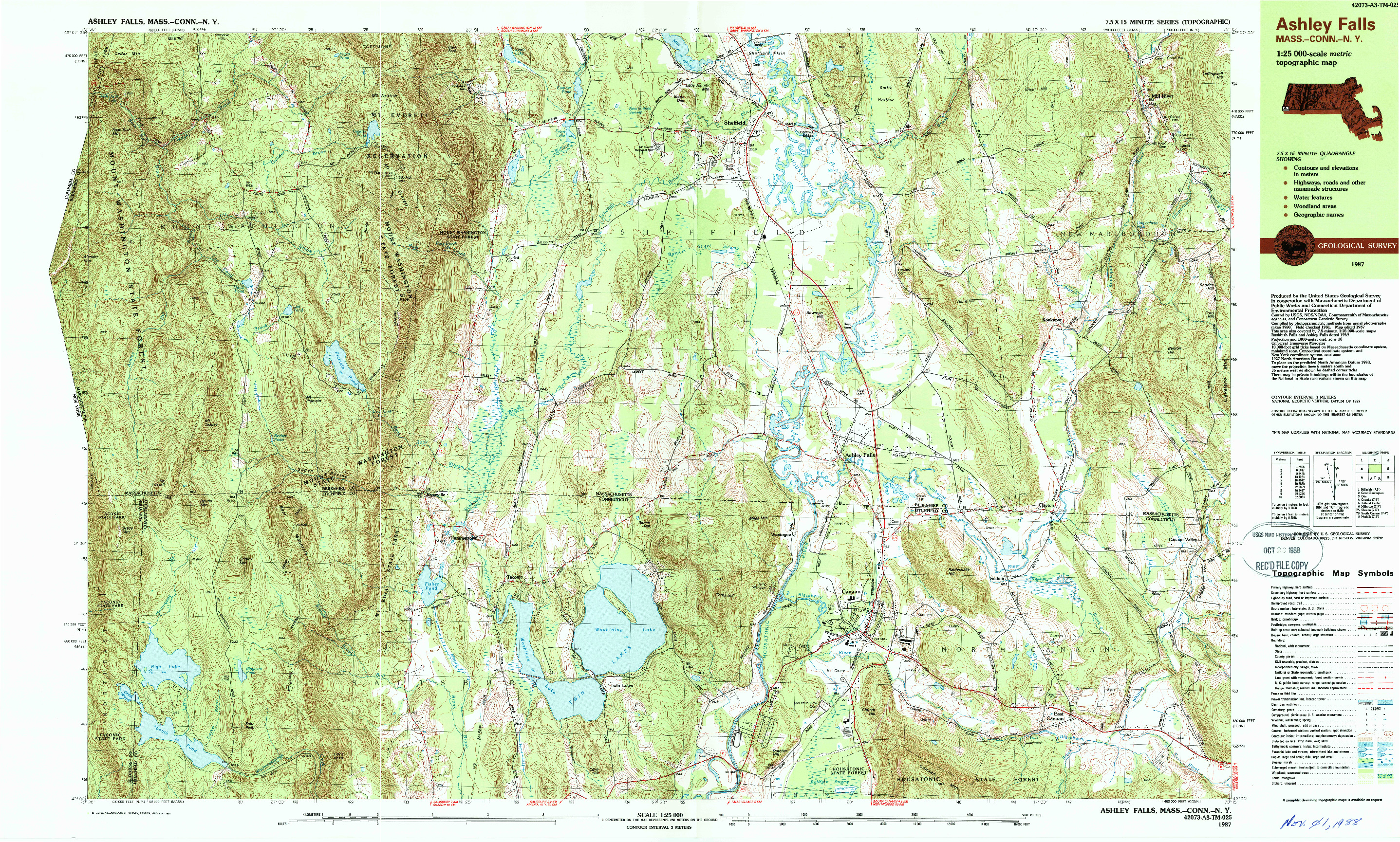 USGS 1:25000-SCALE QUADRANGLE FOR ASHLEY FALLS, MA 1987