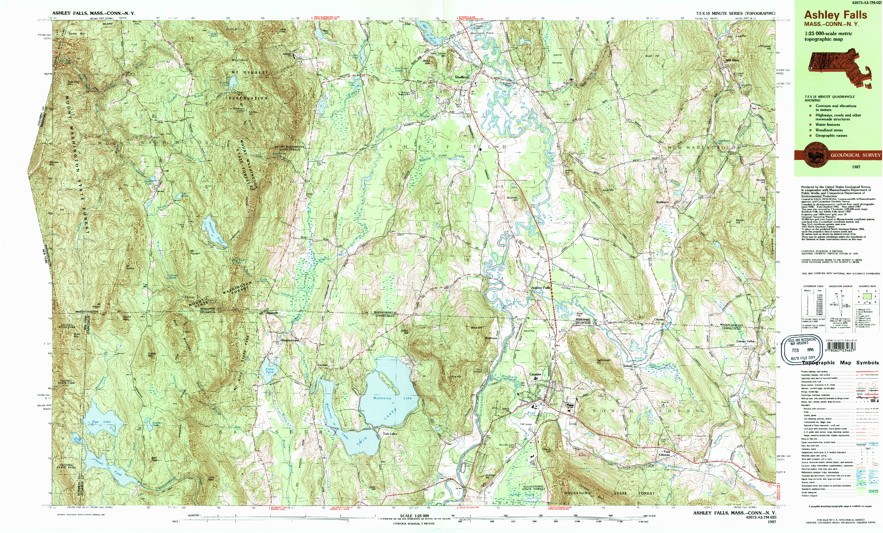 USGS 1:25000-SCALE QUADRANGLE FOR ASHLEY FALLS, MA 1987