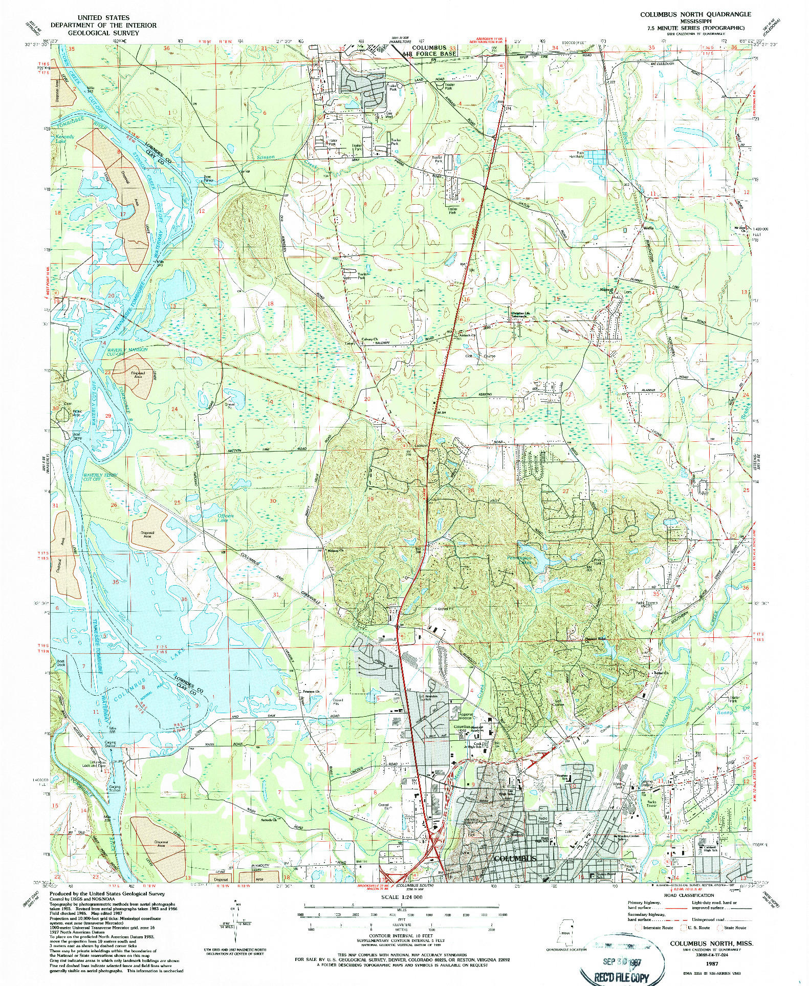 USGS 1:24000-SCALE QUADRANGLE FOR COLUMBUS NORTH, MS 1987