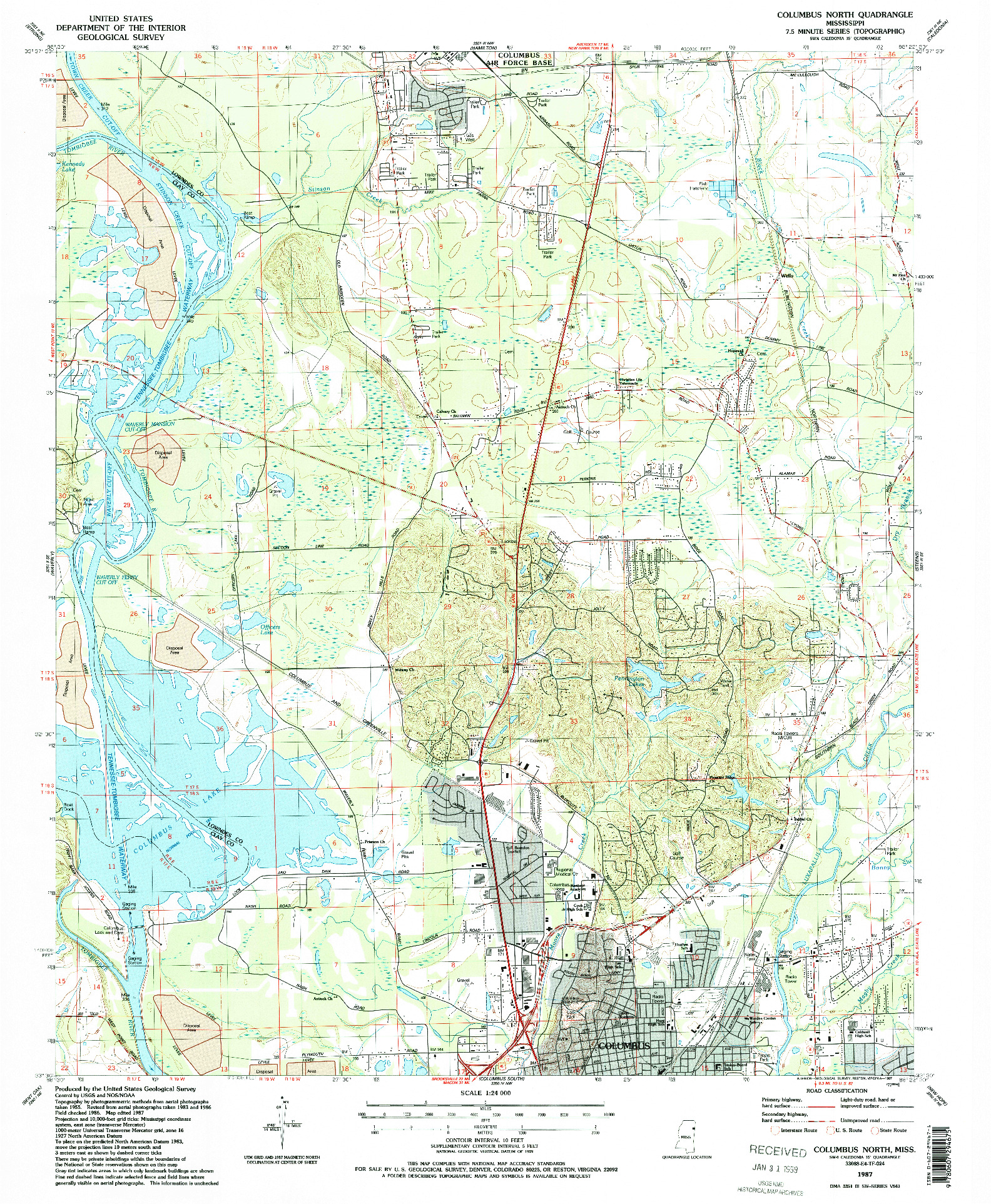 USGS 1:24000-SCALE QUADRANGLE FOR COLUMBUS NORTH, MS 1987