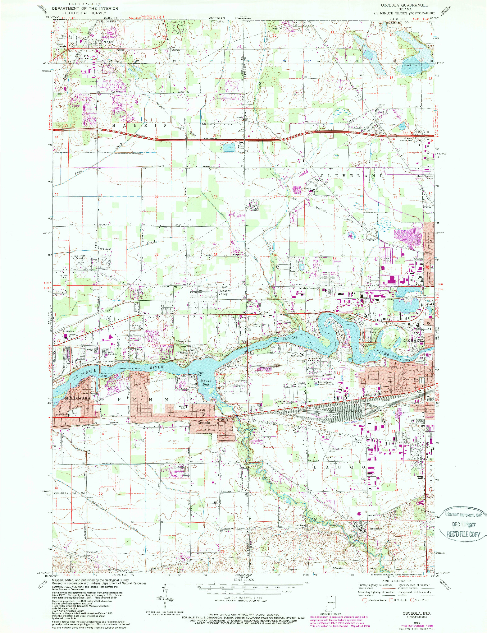 USGS 1:24000-SCALE QUADRANGLE FOR OSCEOLA, IN 1969