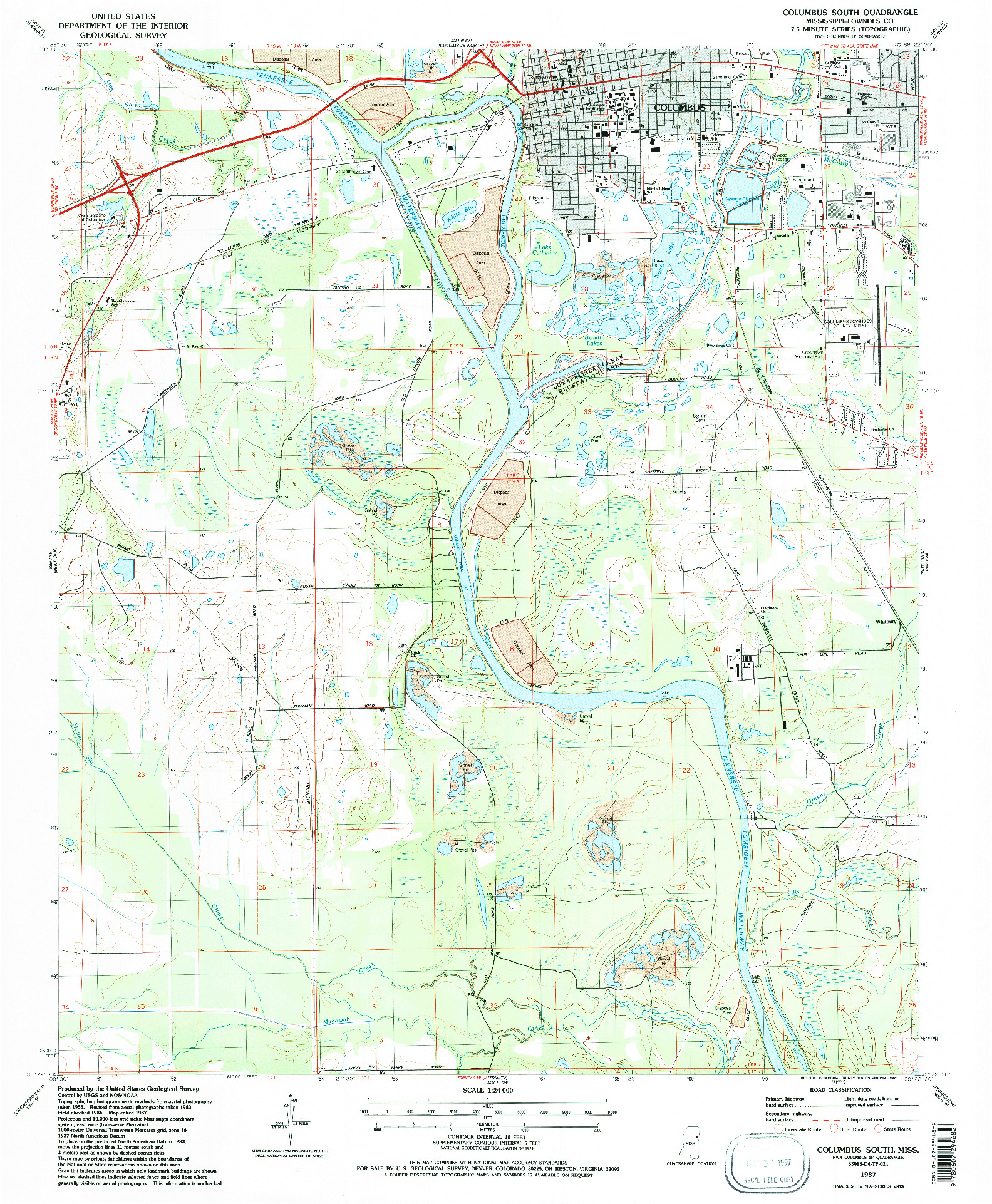 USGS 1:24000-SCALE QUADRANGLE FOR COLUMBUS SOUTH, MS 1987