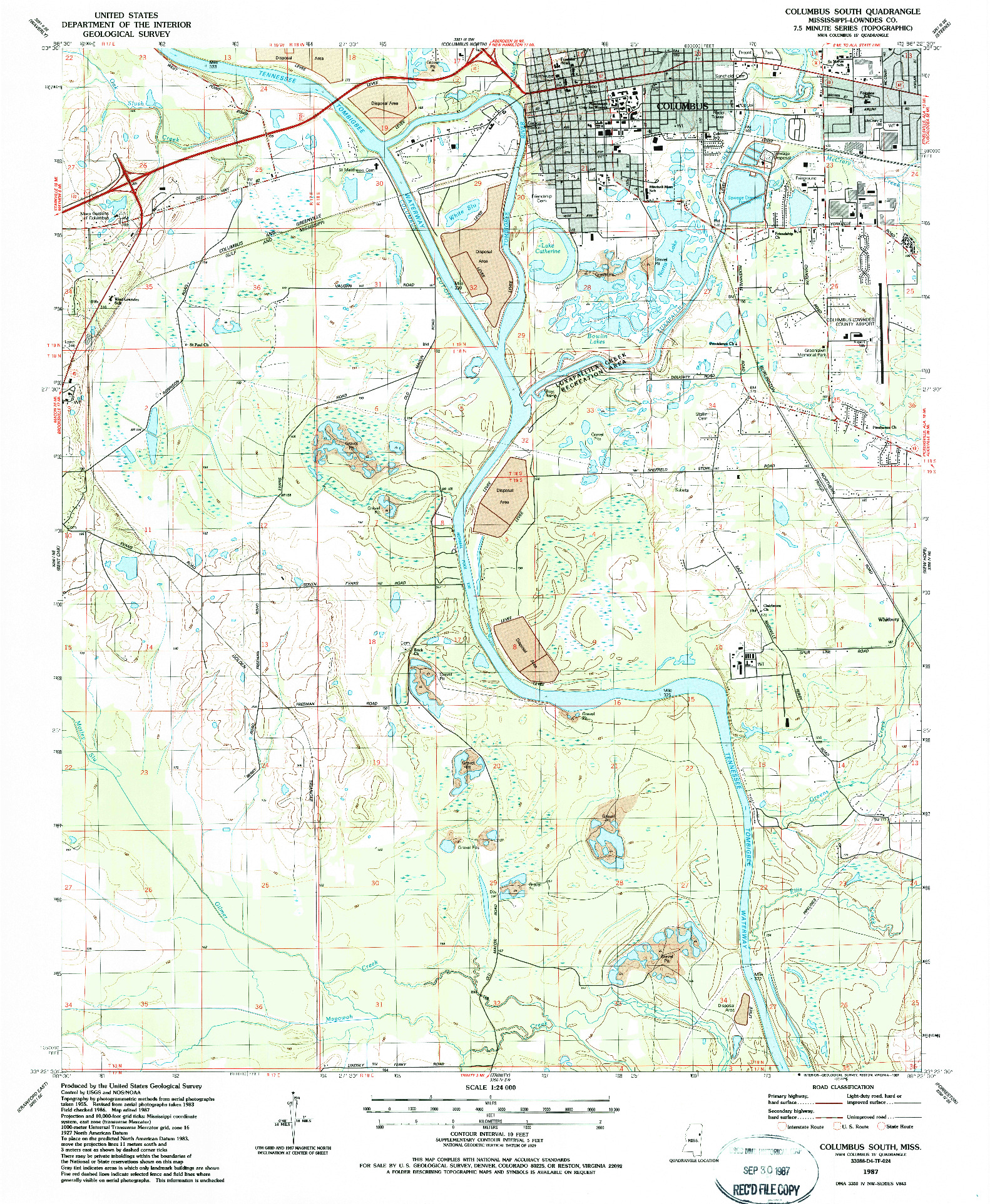 USGS 1:24000-SCALE QUADRANGLE FOR COLUMBUS SOUTH, MS 1987