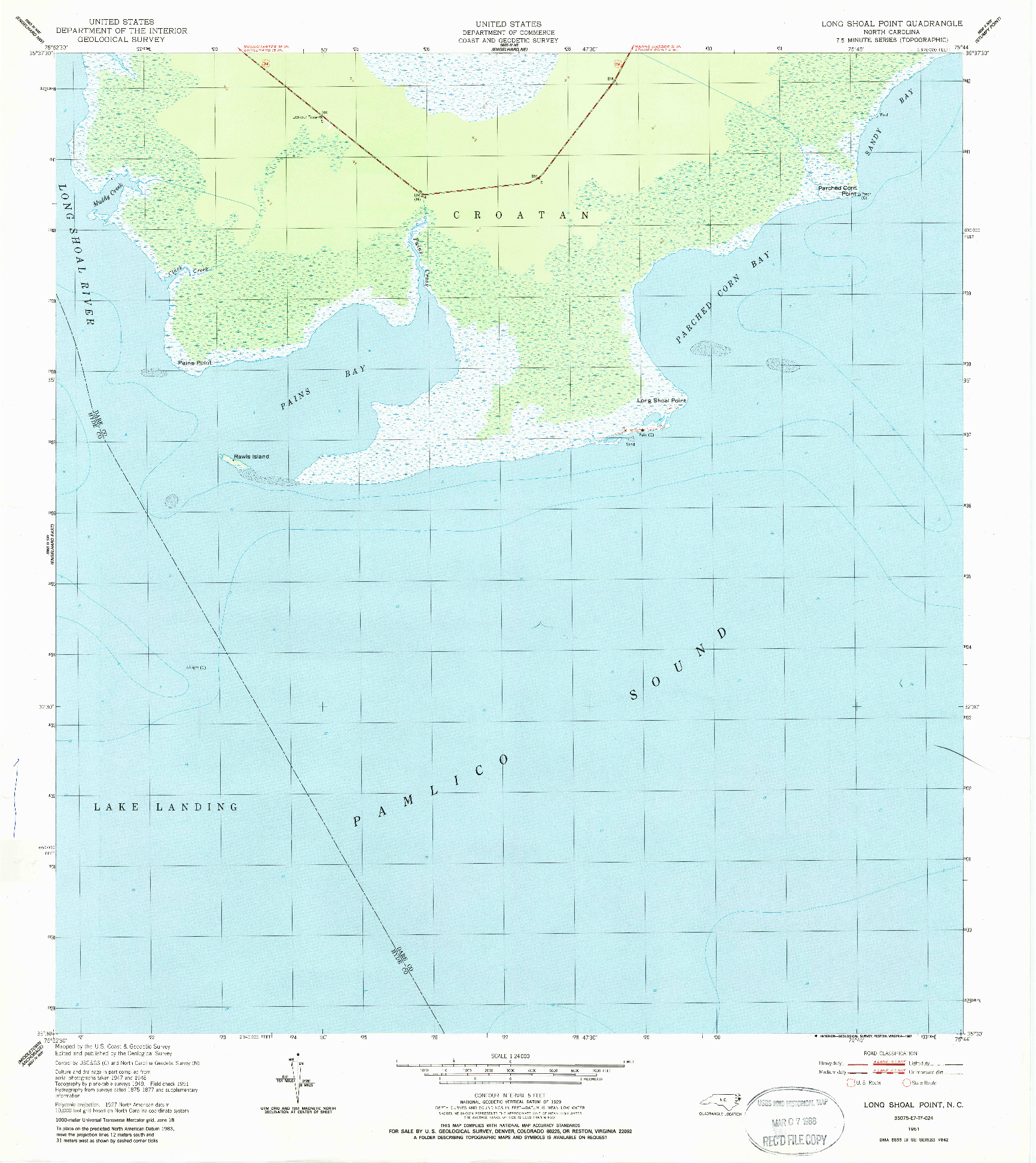 USGS 1:24000-SCALE QUADRANGLE FOR LONG SHOAL POINT, NC 1951