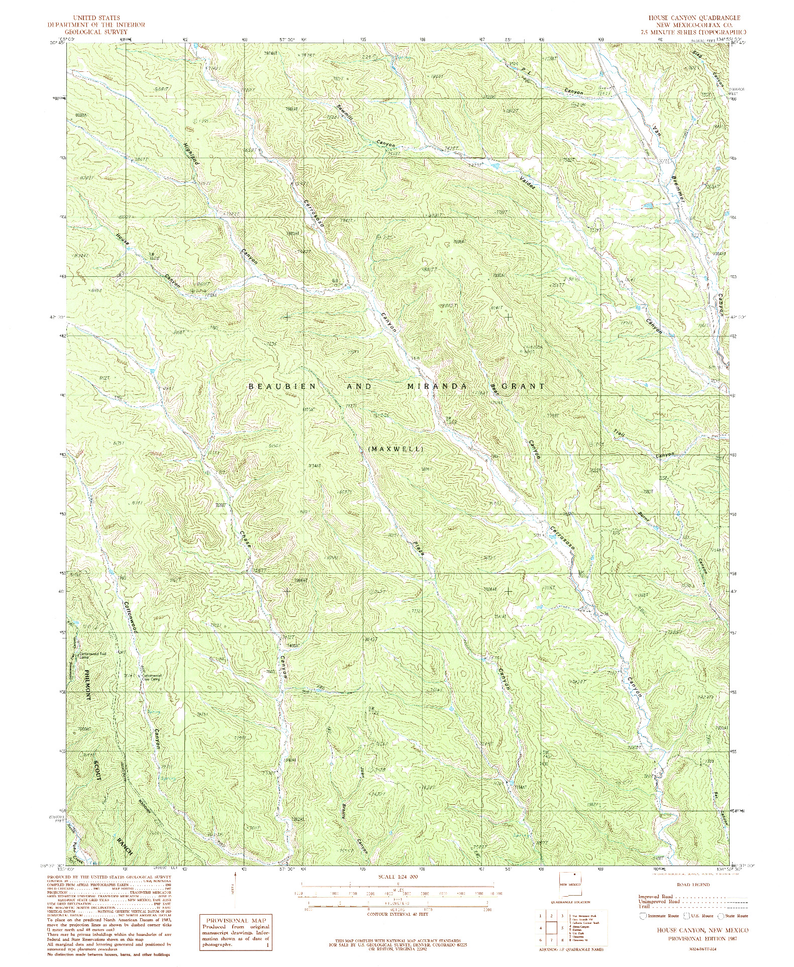 USGS 1:24000-SCALE QUADRANGLE FOR HOUSE CANYON, NM 1987