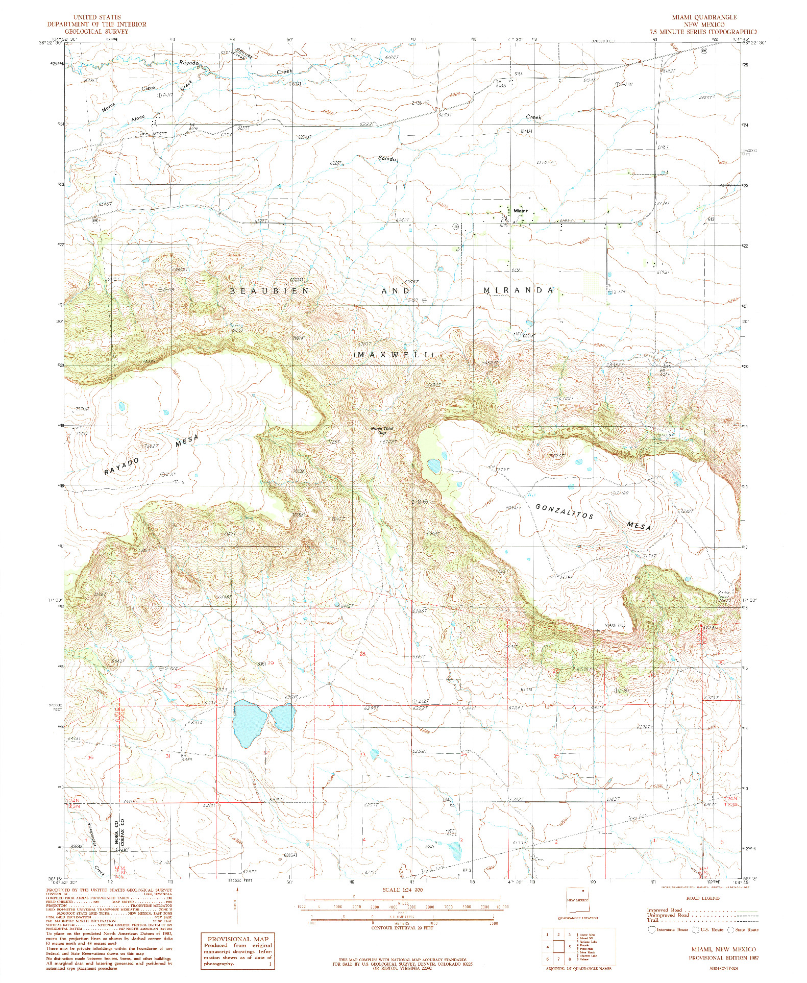 USGS 1:24000-SCALE QUADRANGLE FOR MIAMI, NM 1987
