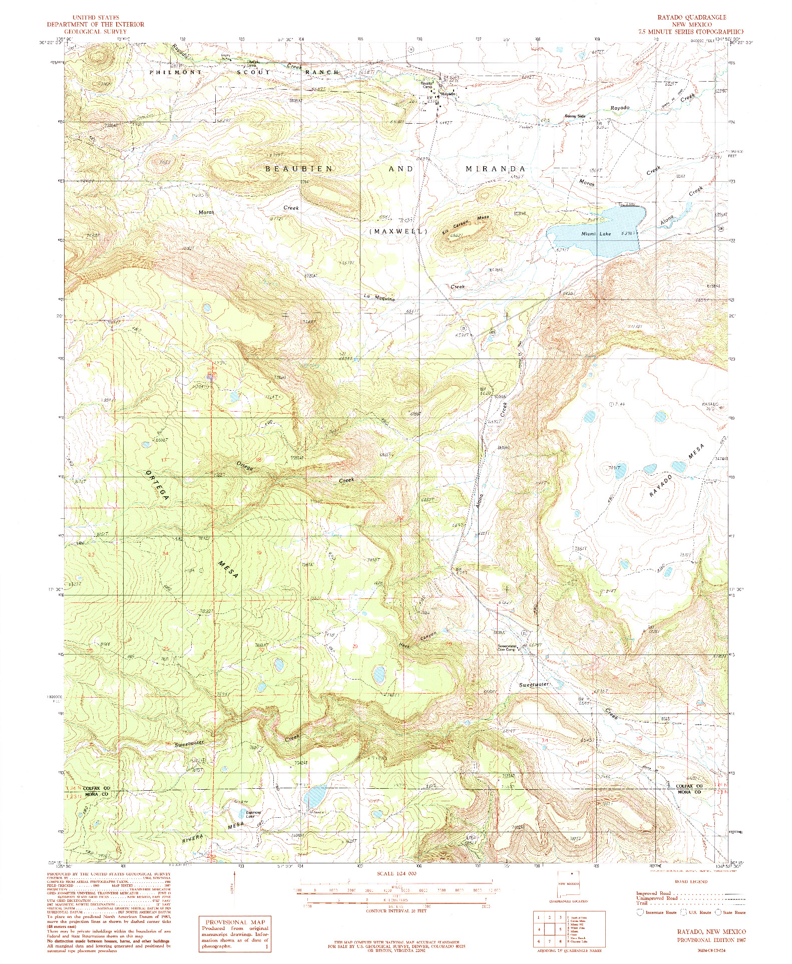 USGS 1:24000-SCALE QUADRANGLE FOR RAYADO, NM 1987