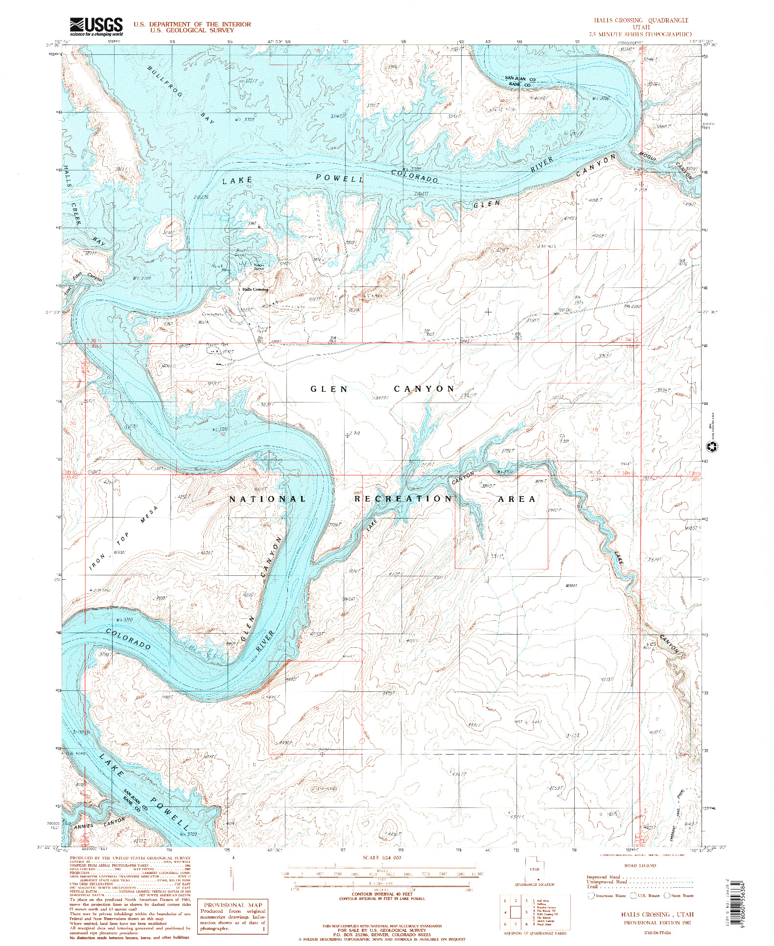 USGS 1:24000-SCALE QUADRANGLE FOR HALLS CROSSING, UT 1987