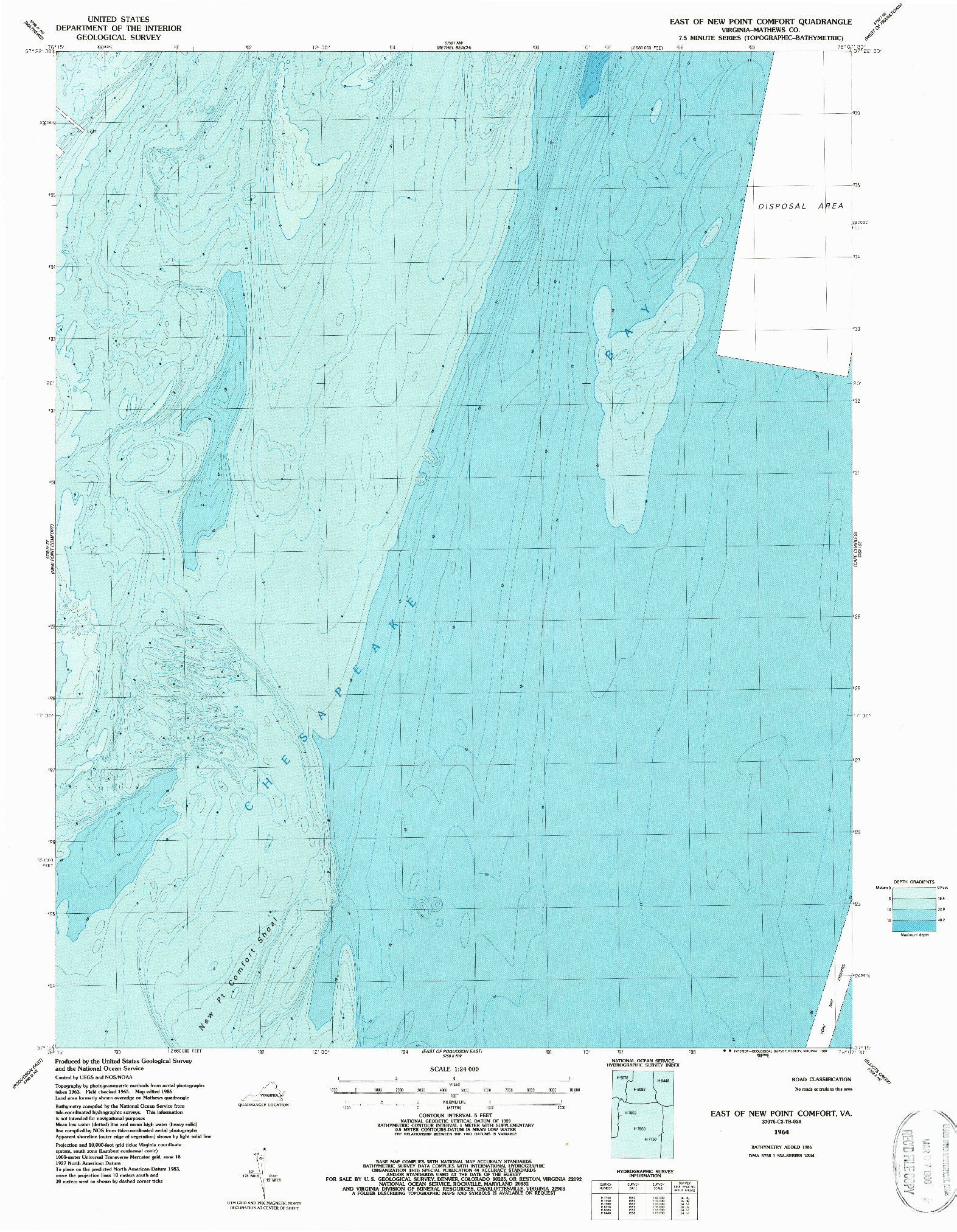 USGS 1:24000-SCALE QUADRANGLE FOR EAST OF NEW POINT COMFORT, VA 1964