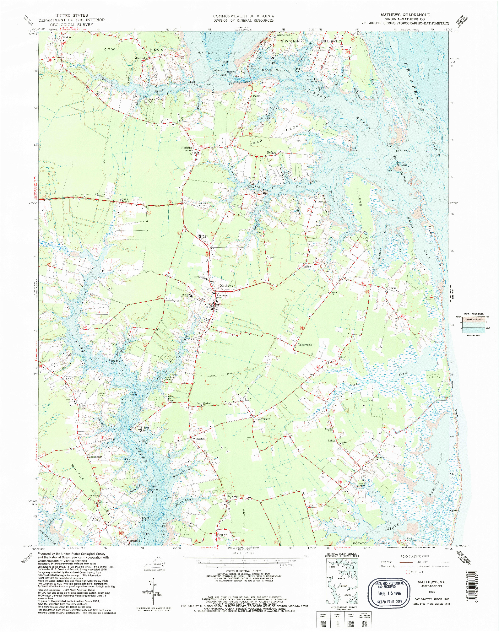 USGS 1:24000-SCALE QUADRANGLE FOR MATHEWS, VA 1965