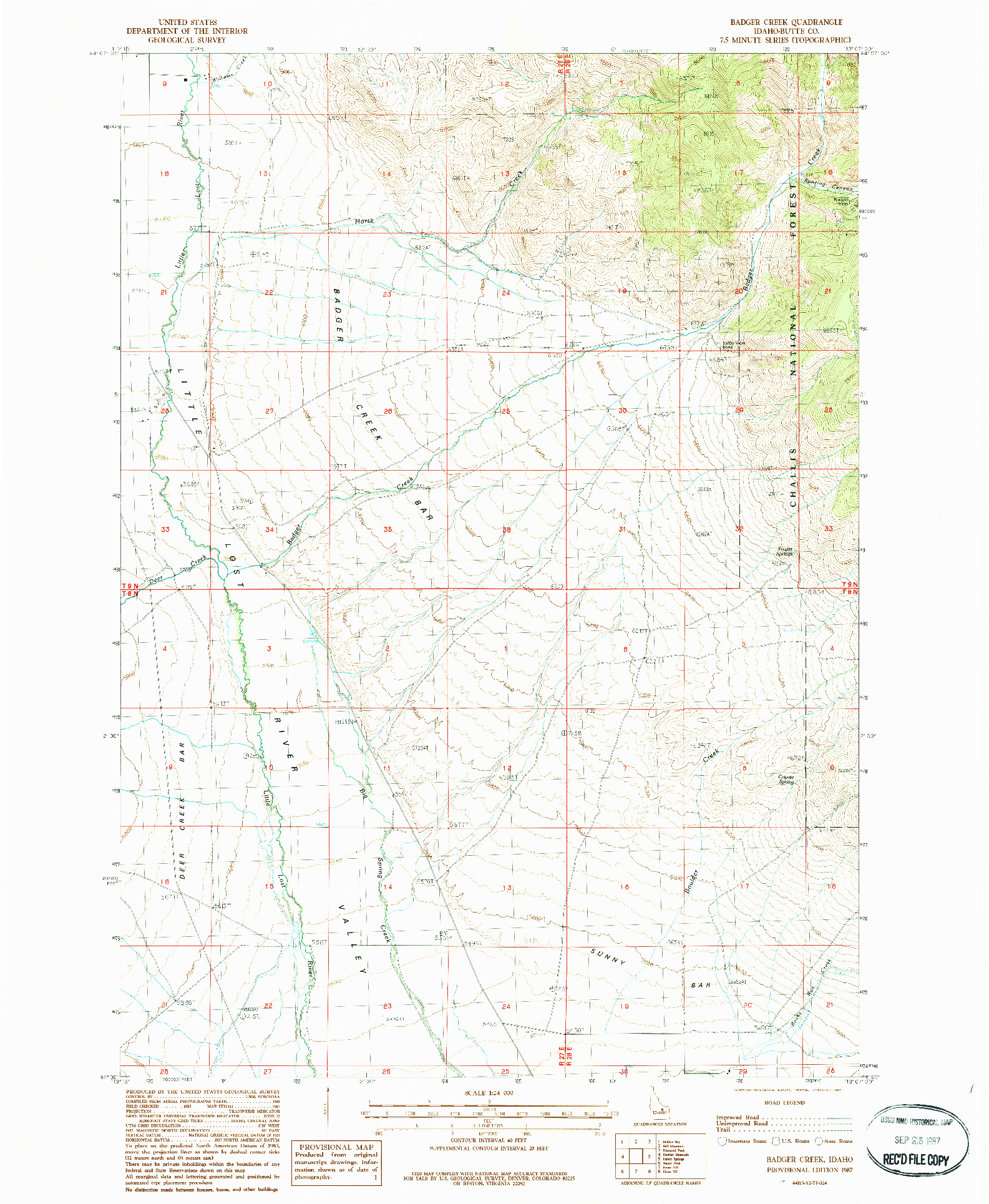USGS 1:24000-SCALE QUADRANGLE FOR BADGER CREEK, ID 1987