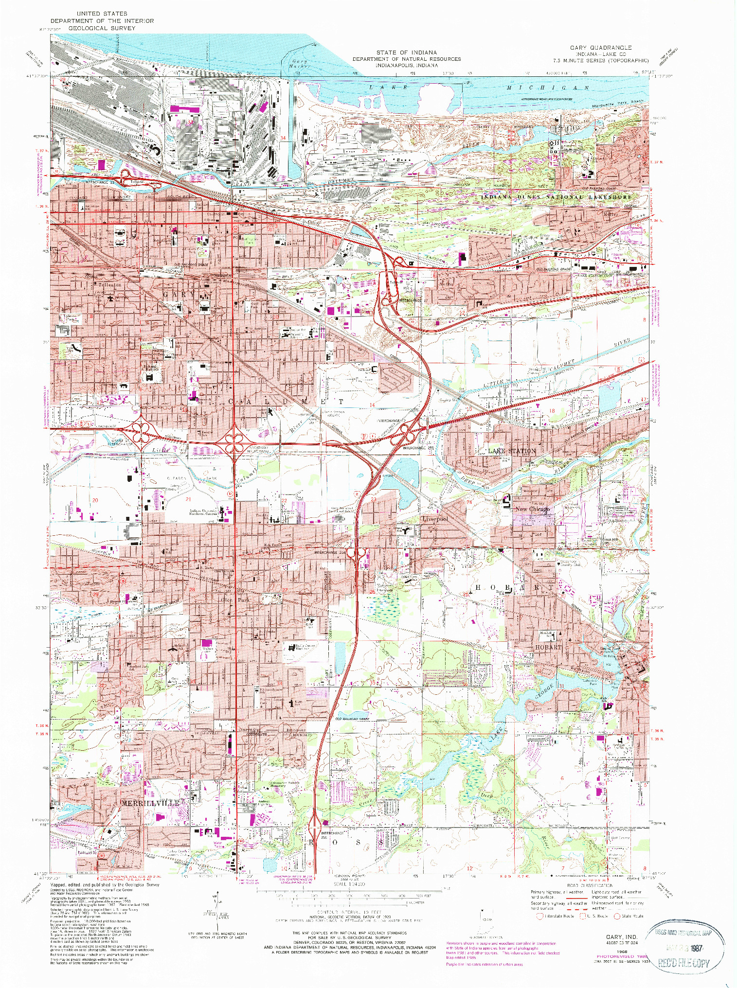 USGS 1:24000-SCALE QUADRANGLE FOR GARY, IN 1968