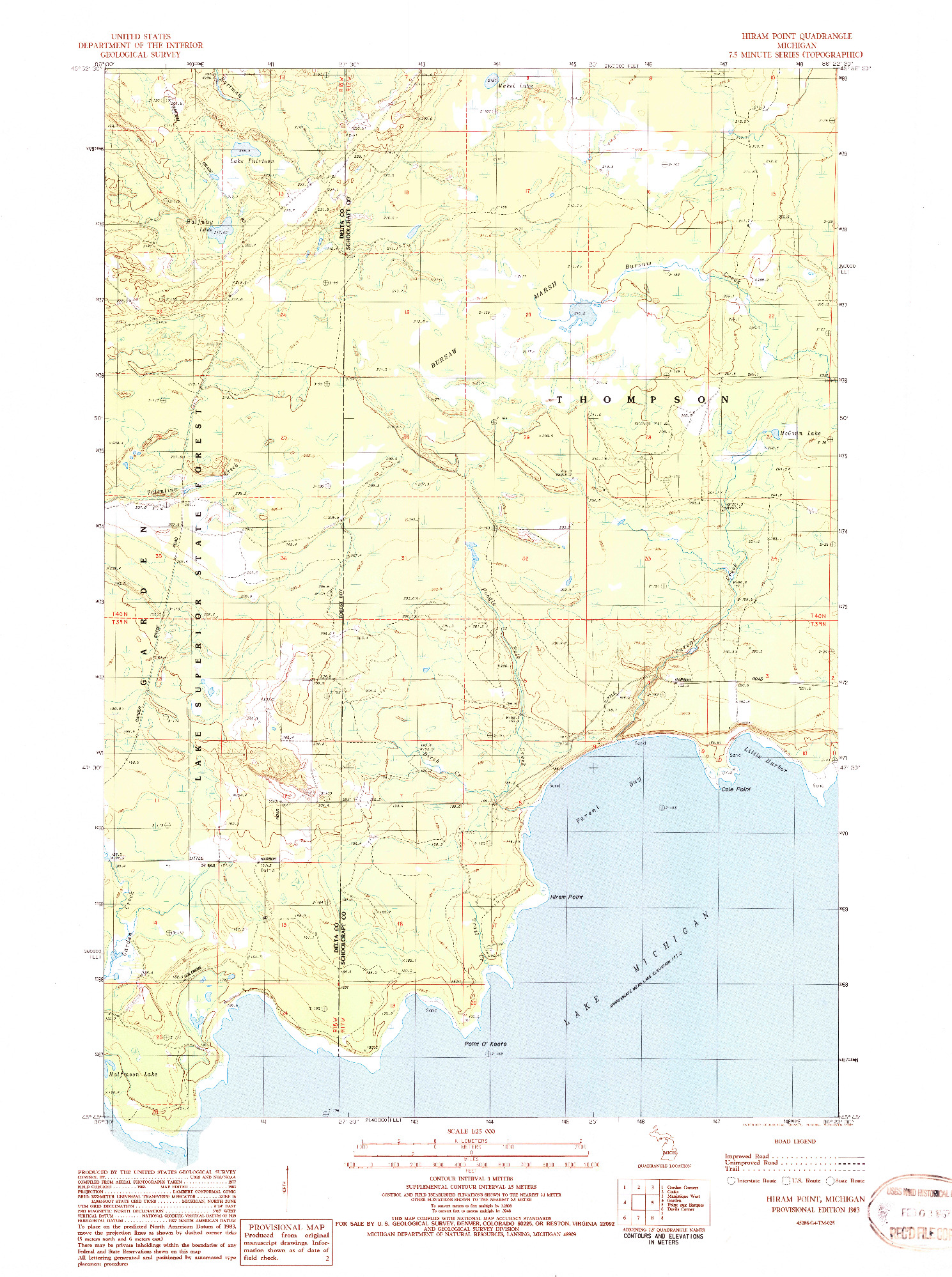 USGS 1:24000-SCALE QUADRANGLE FOR HIRAM POINT, MI 1983