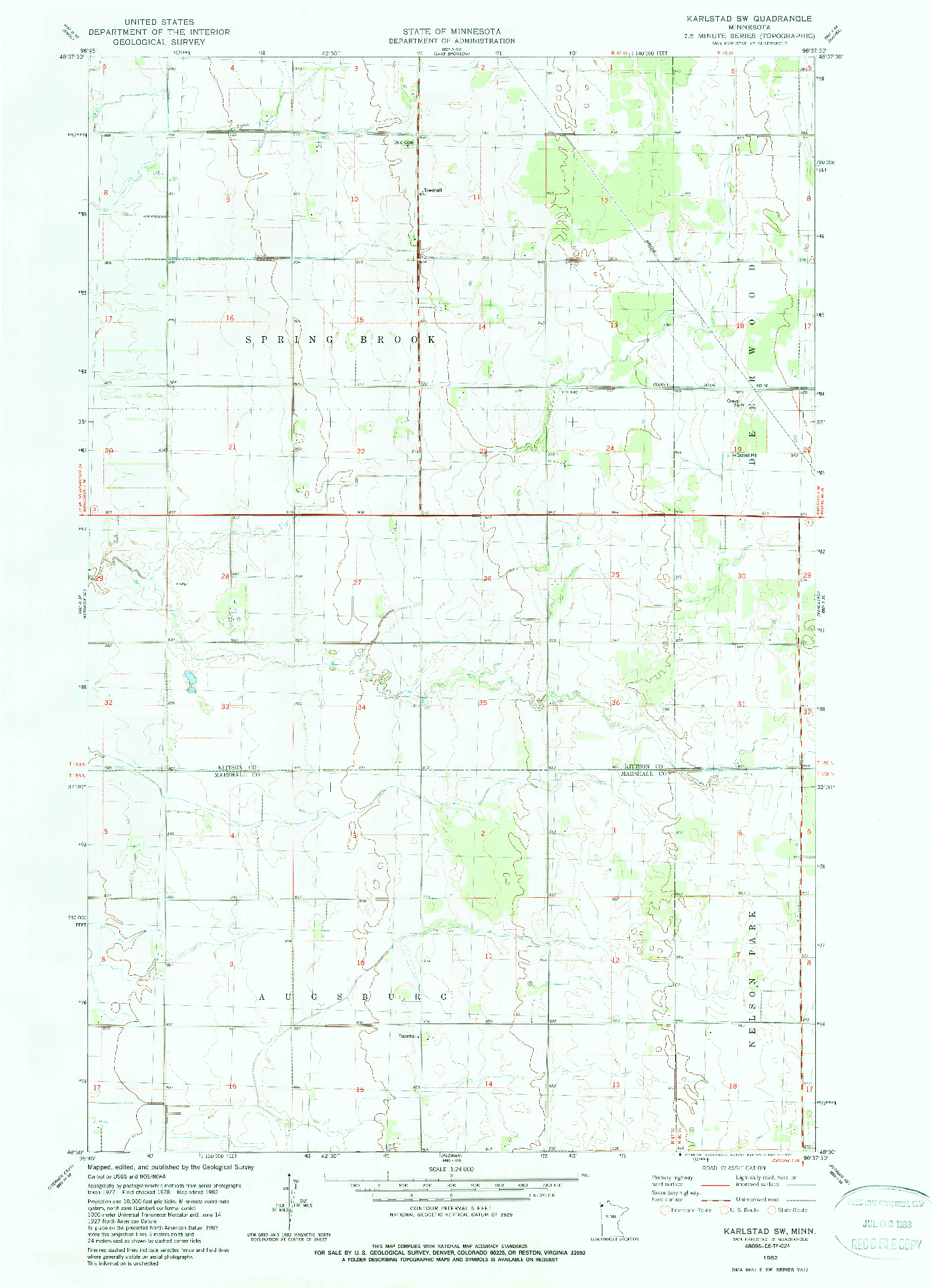 USGS 1:24000-SCALE QUADRANGLE FOR KARLSTAD SW, MN 1982