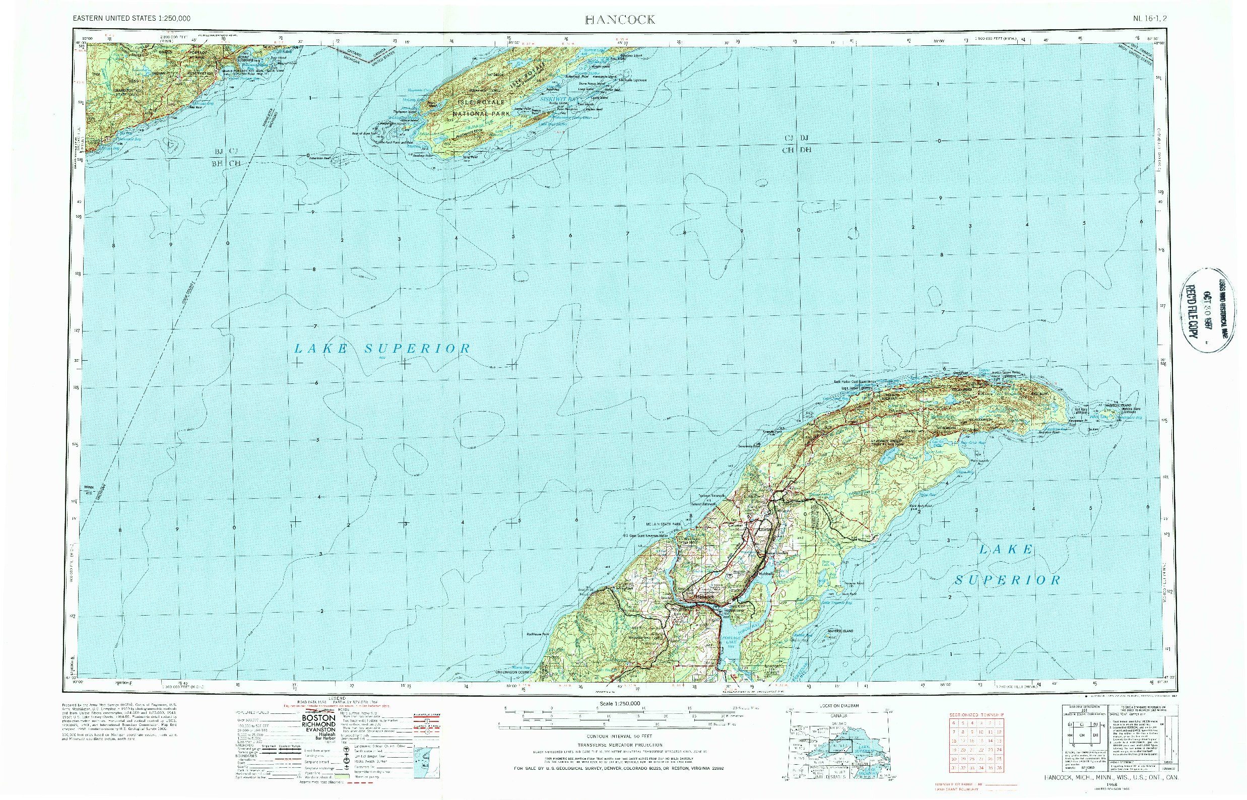 USGS 1:250000-SCALE QUADRANGLE FOR HANCOCK, MI 1966