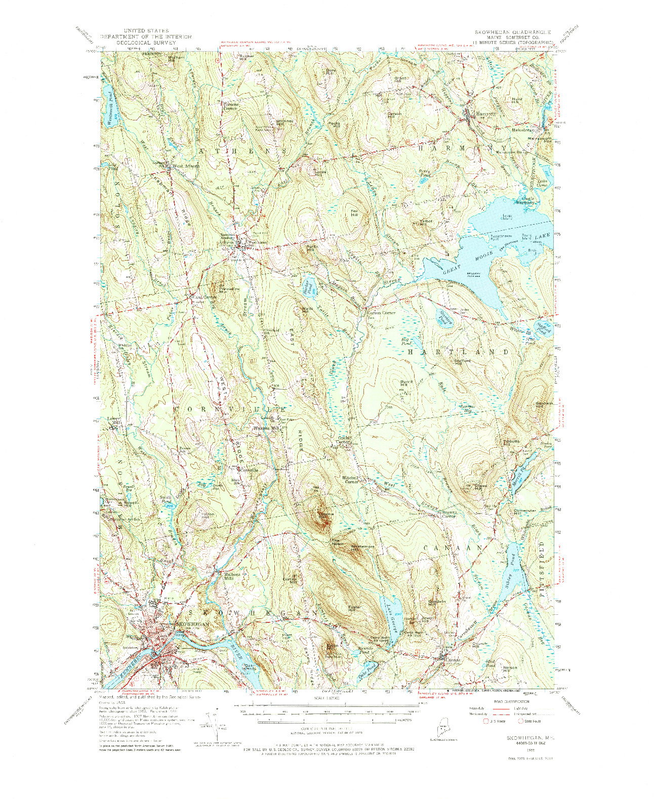 USGS 1:62500-SCALE QUADRANGLE FOR SKOWHEGAN, ME 1955