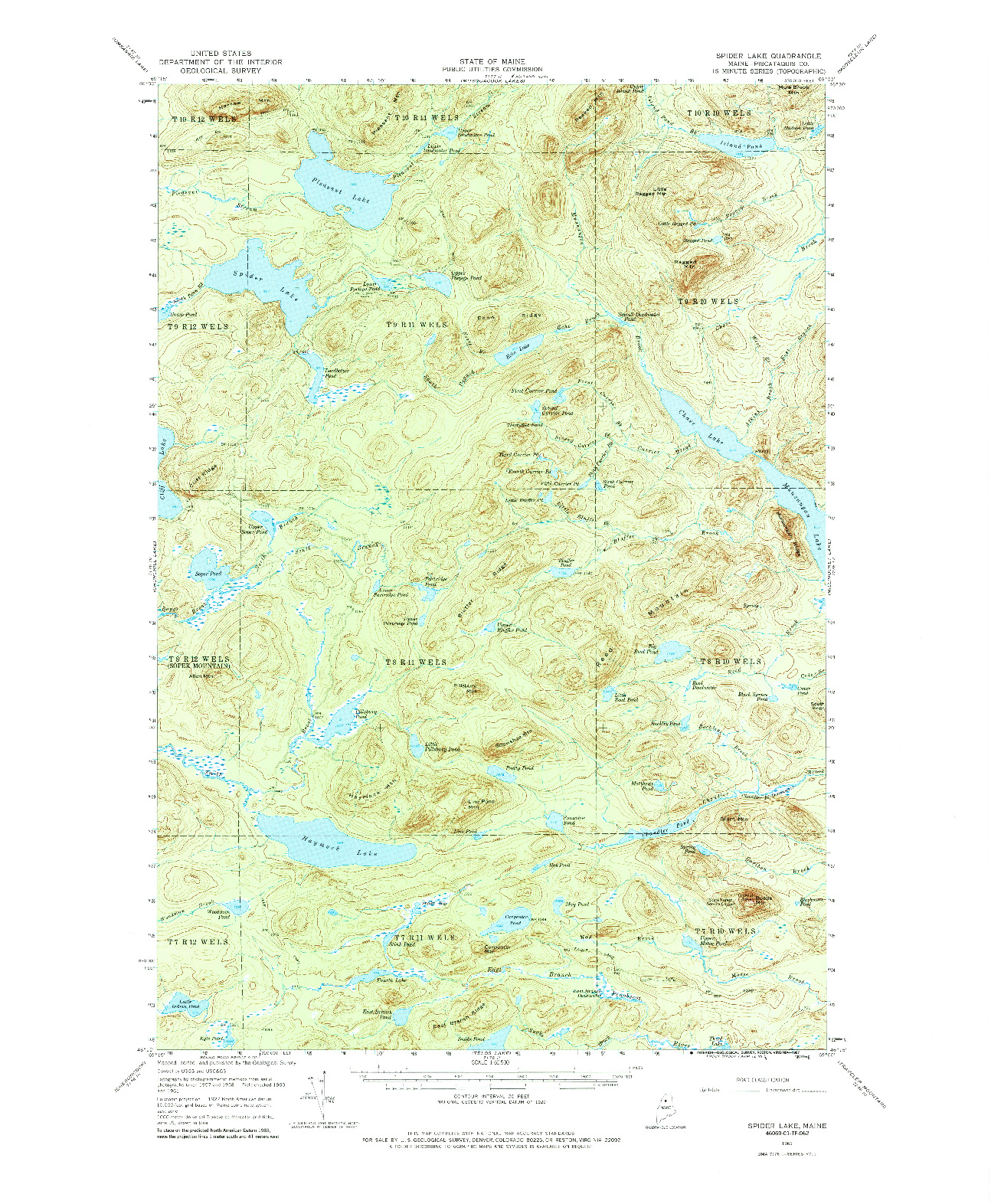 USGS 1:62500-SCALE QUADRANGLE FOR SPIDER LAKE, ME 1961