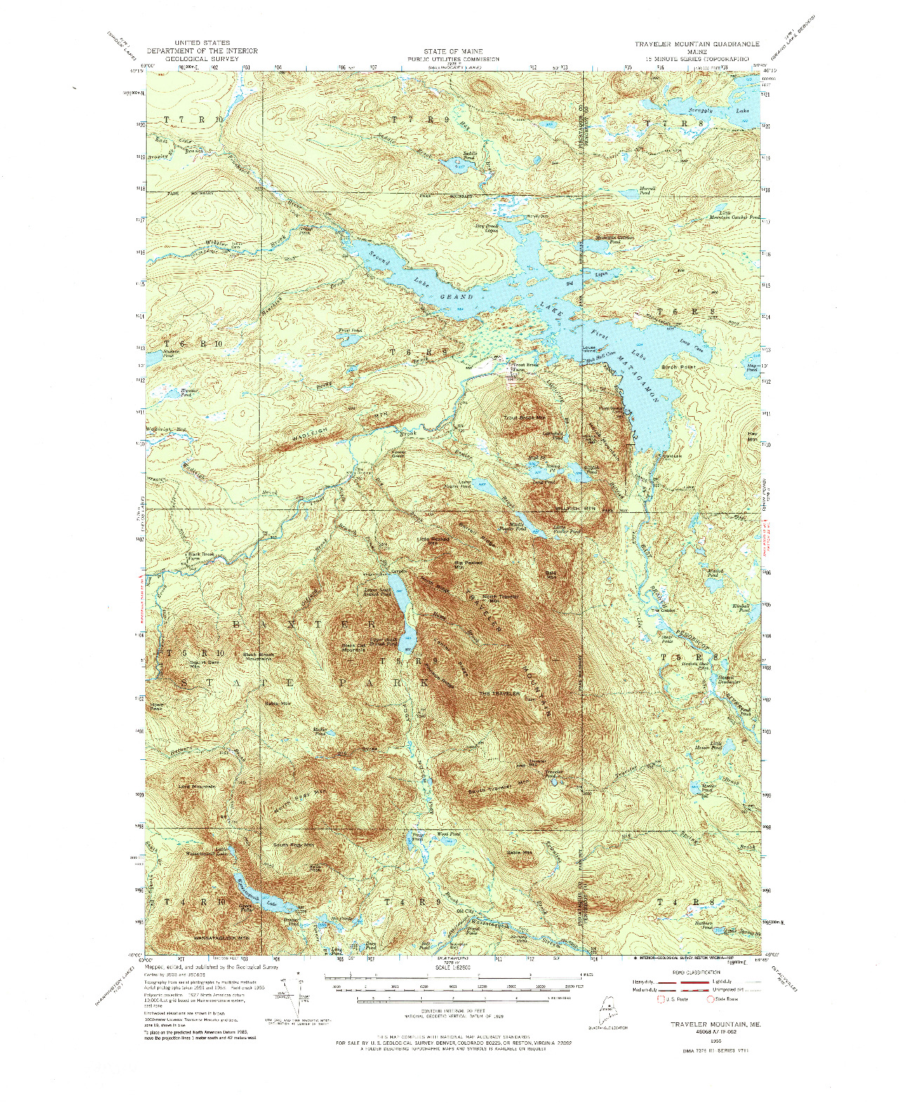 USGS 1:62500-SCALE QUADRANGLE FOR TRAVELER MOUNTAIN, ME 1955