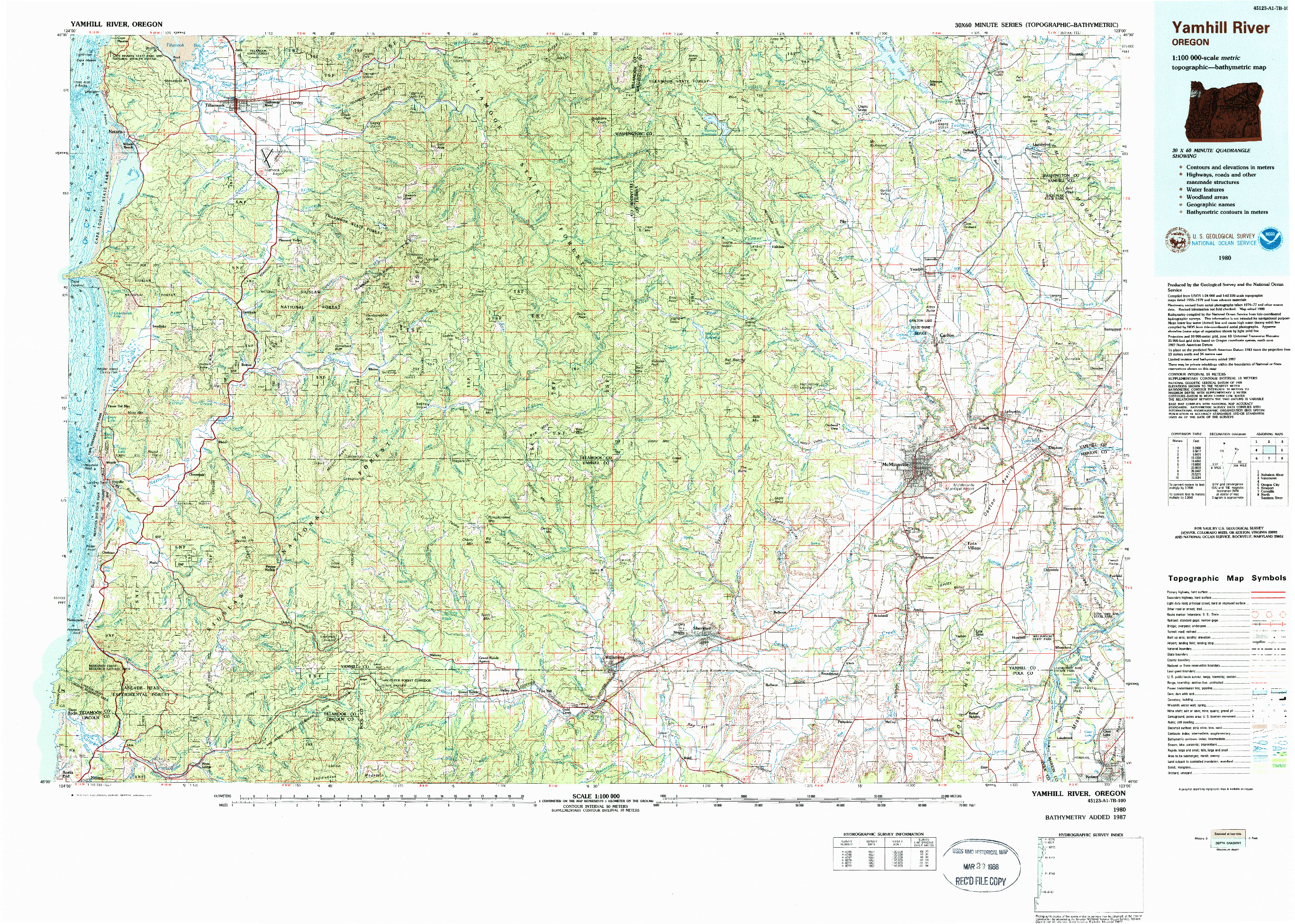 USGS 1:100000-SCALE QUADRANGLE FOR YAMHILL RIVER, OR 1980