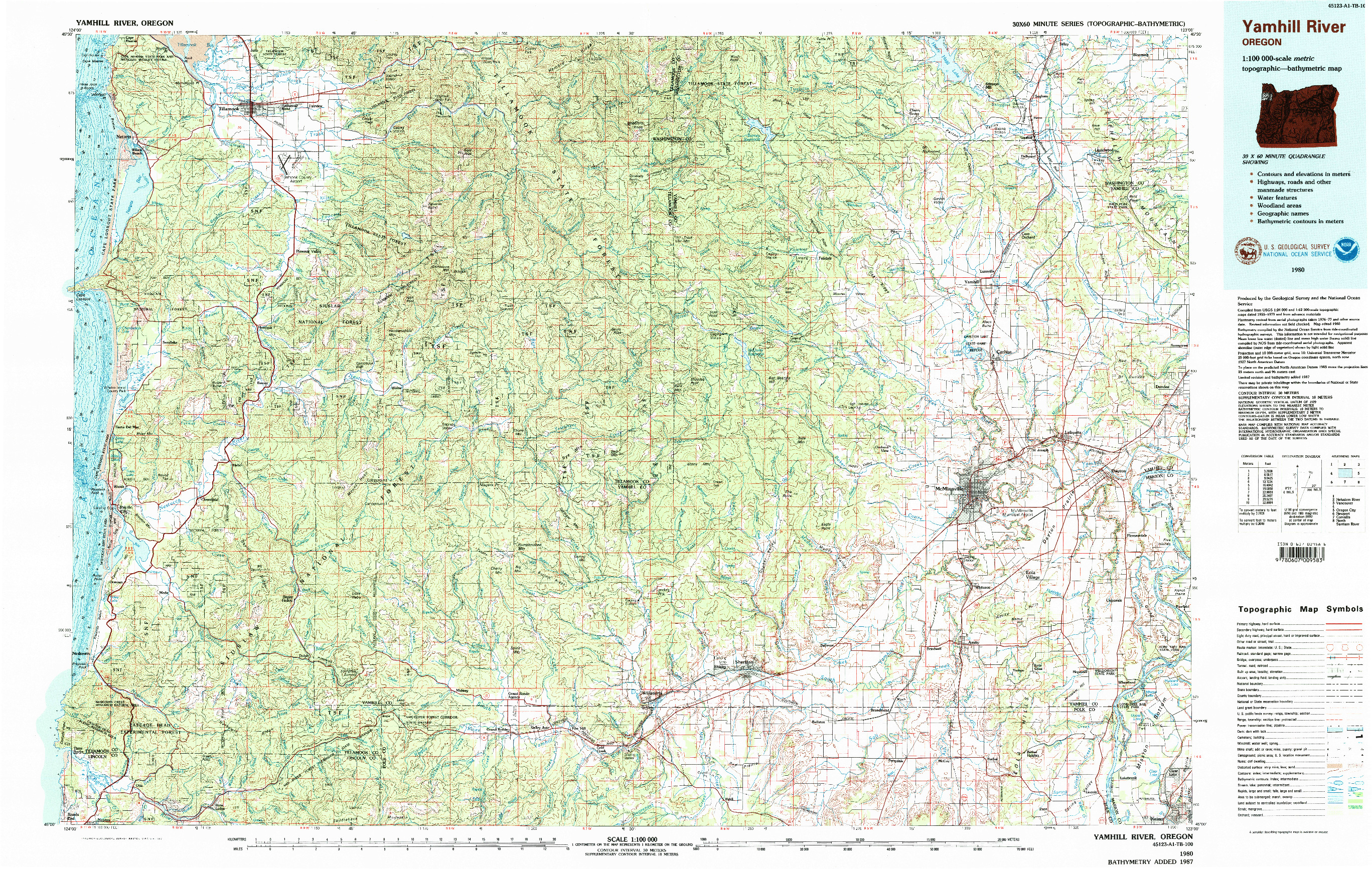 USGS 1:100000-SCALE QUADRANGLE FOR YAMHILL RIVER, OR 1980