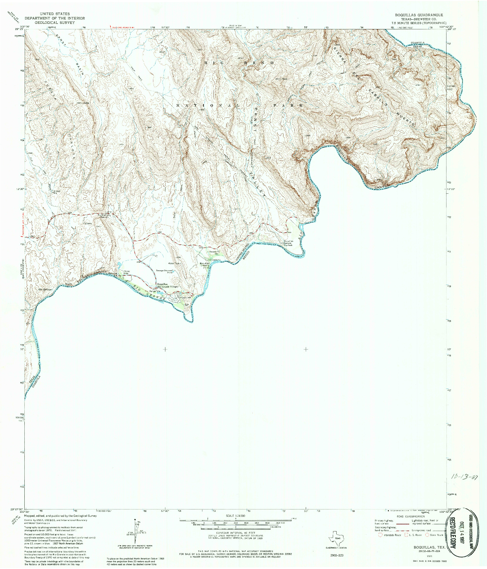 USGS 1:24000-SCALE QUADRANGLE FOR BOQUILLAS, TX 1971