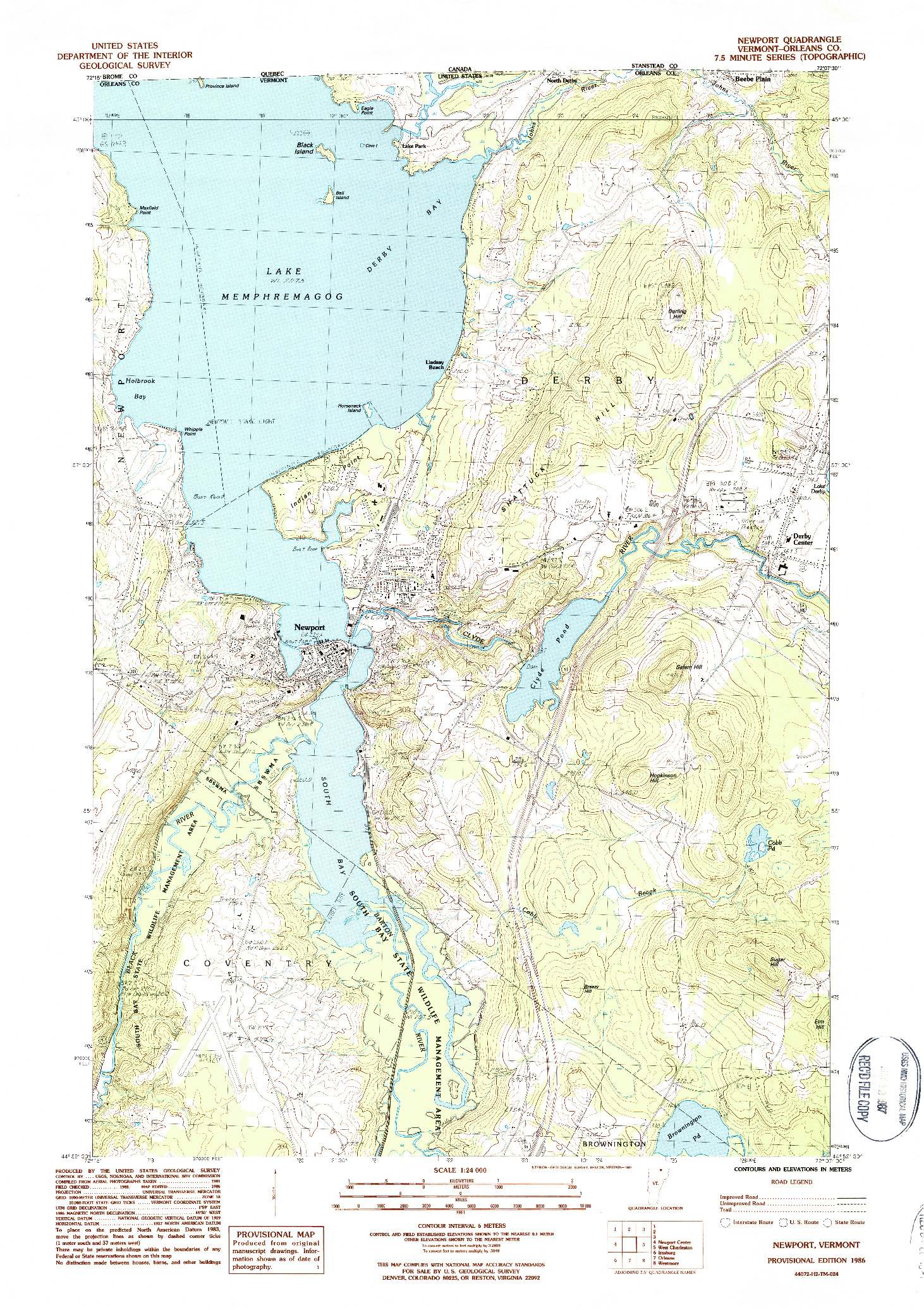 USGS 1:24000-SCALE QUADRANGLE FOR NEWPORT, VT 1986