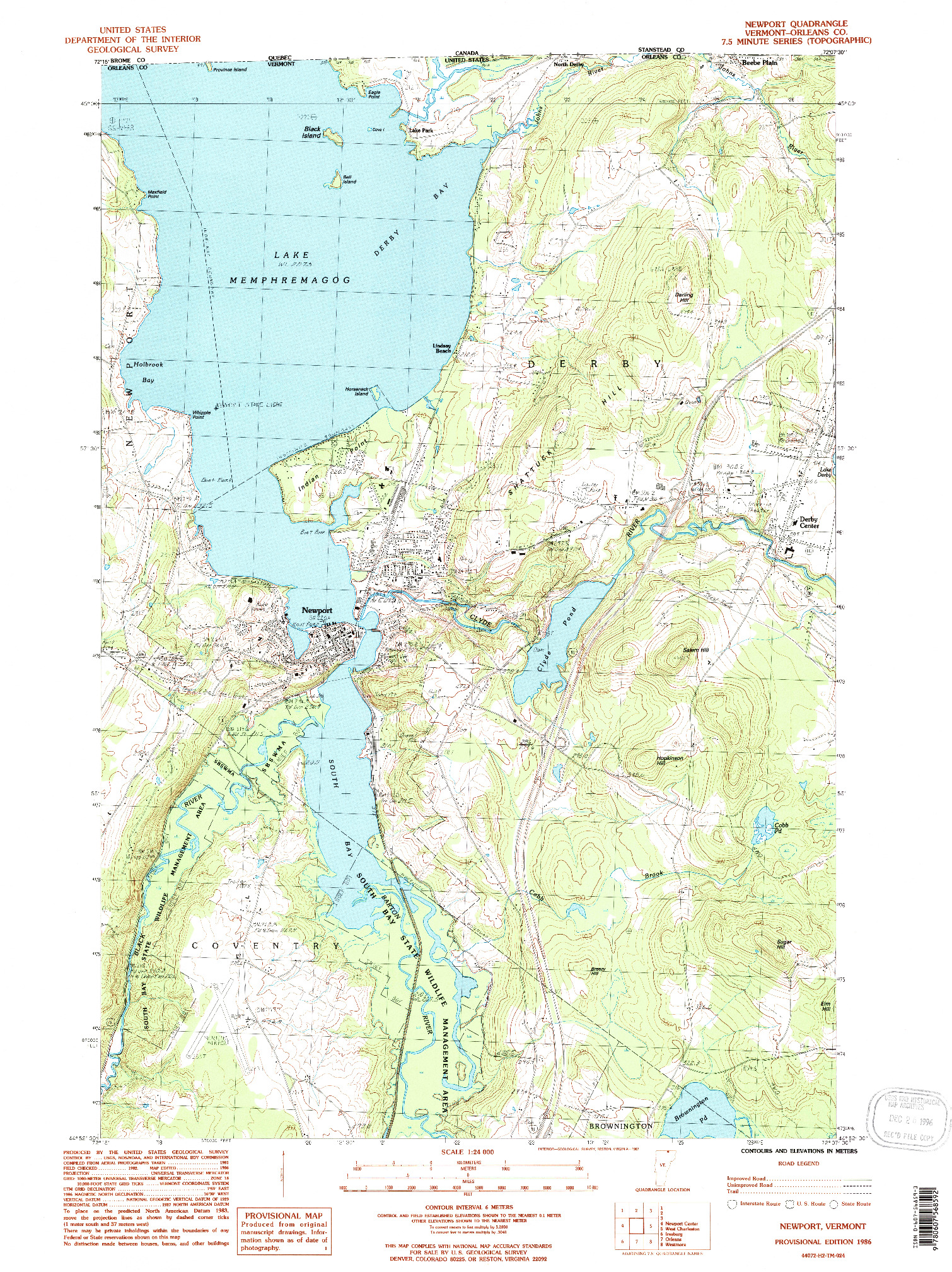 USGS 1:24000-SCALE QUADRANGLE FOR NEWPORT, VT 1986