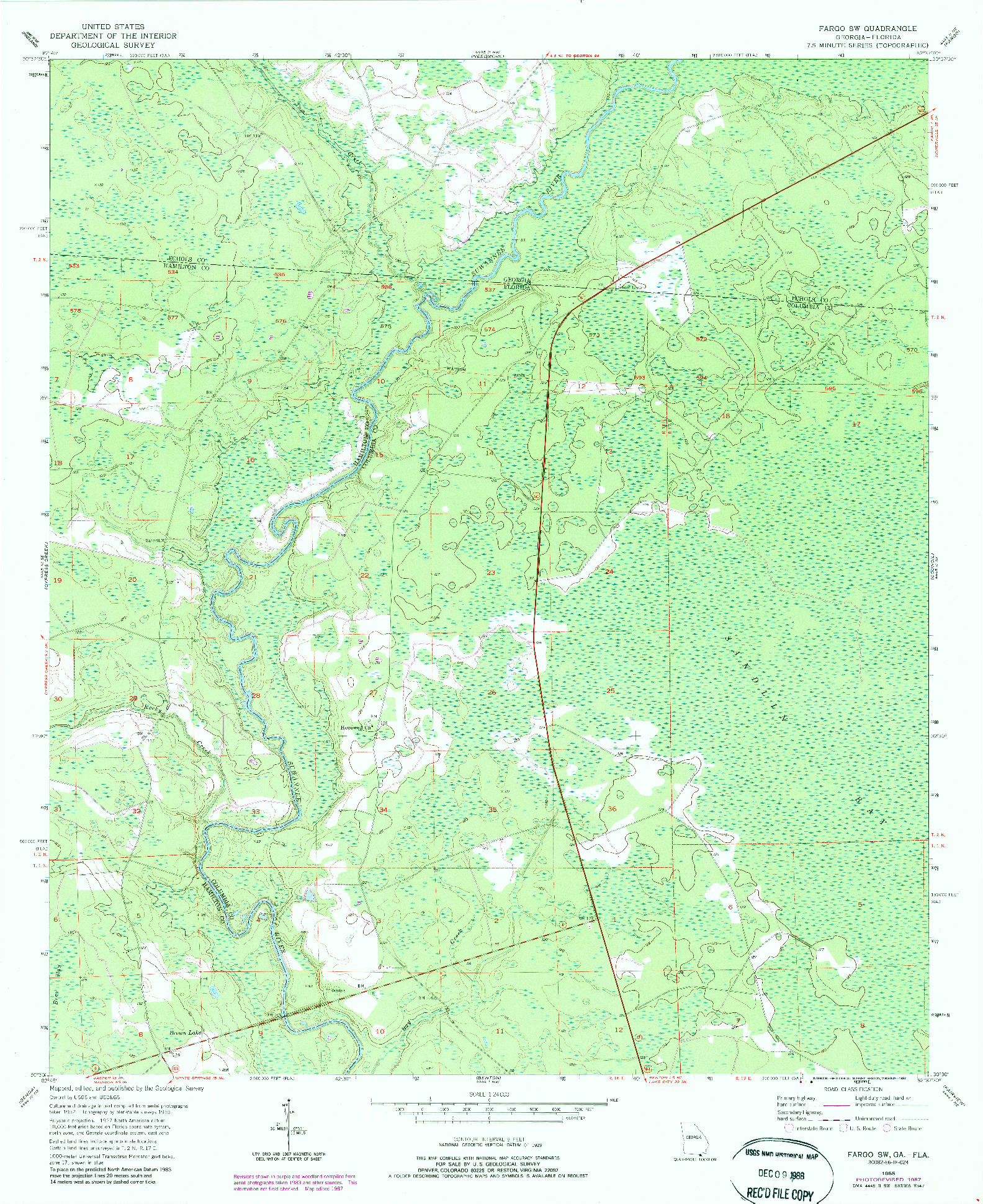 USGS 1:24000-SCALE QUADRANGLE FOR FARGO SW, GA 1955