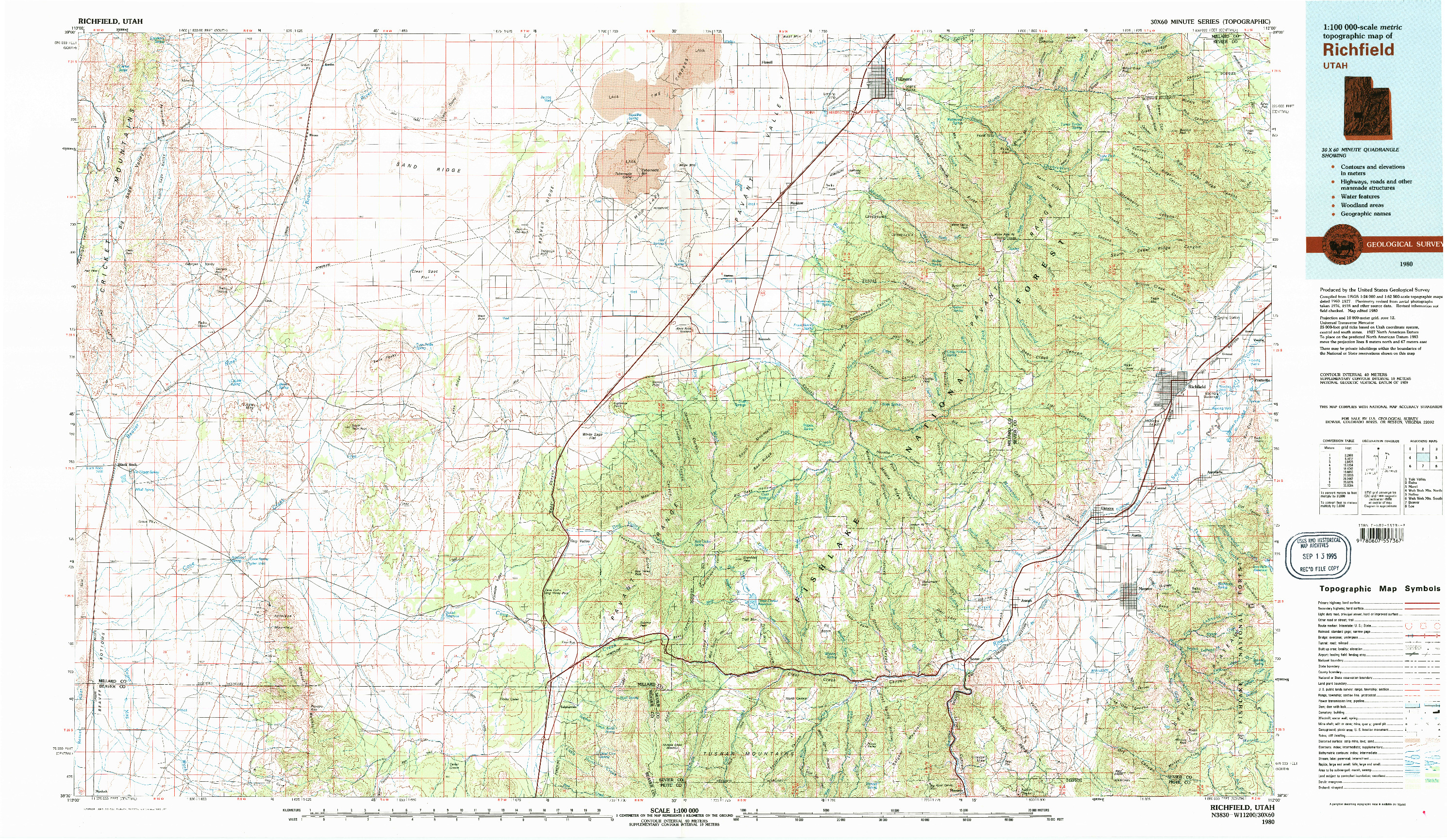 USGS 1:100000-SCALE QUADRANGLE FOR RICHFIELD, UT 1980