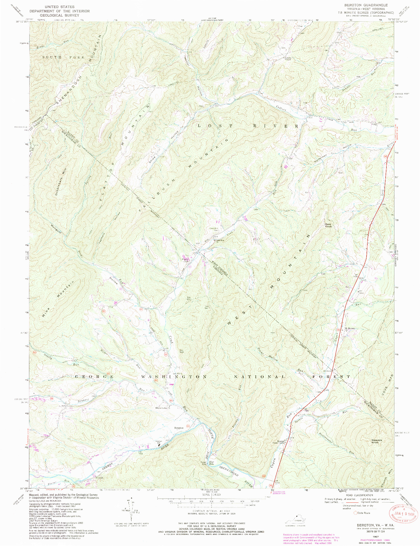USGS 1:24000-SCALE QUADRANGLE FOR BERGTON, VA 1967