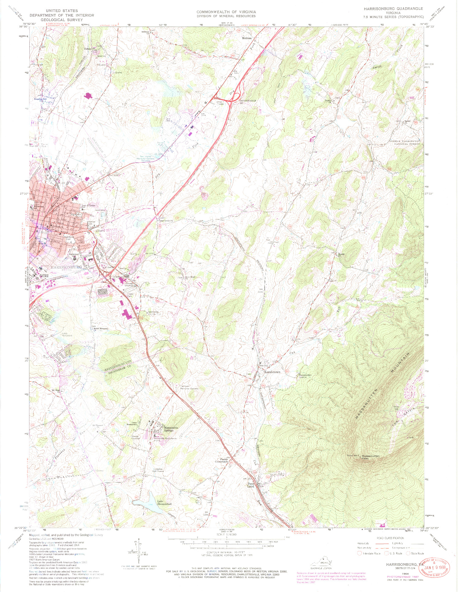 USGS 1:24000-SCALE QUADRANGLE FOR HARRISONBURG, VA 1964