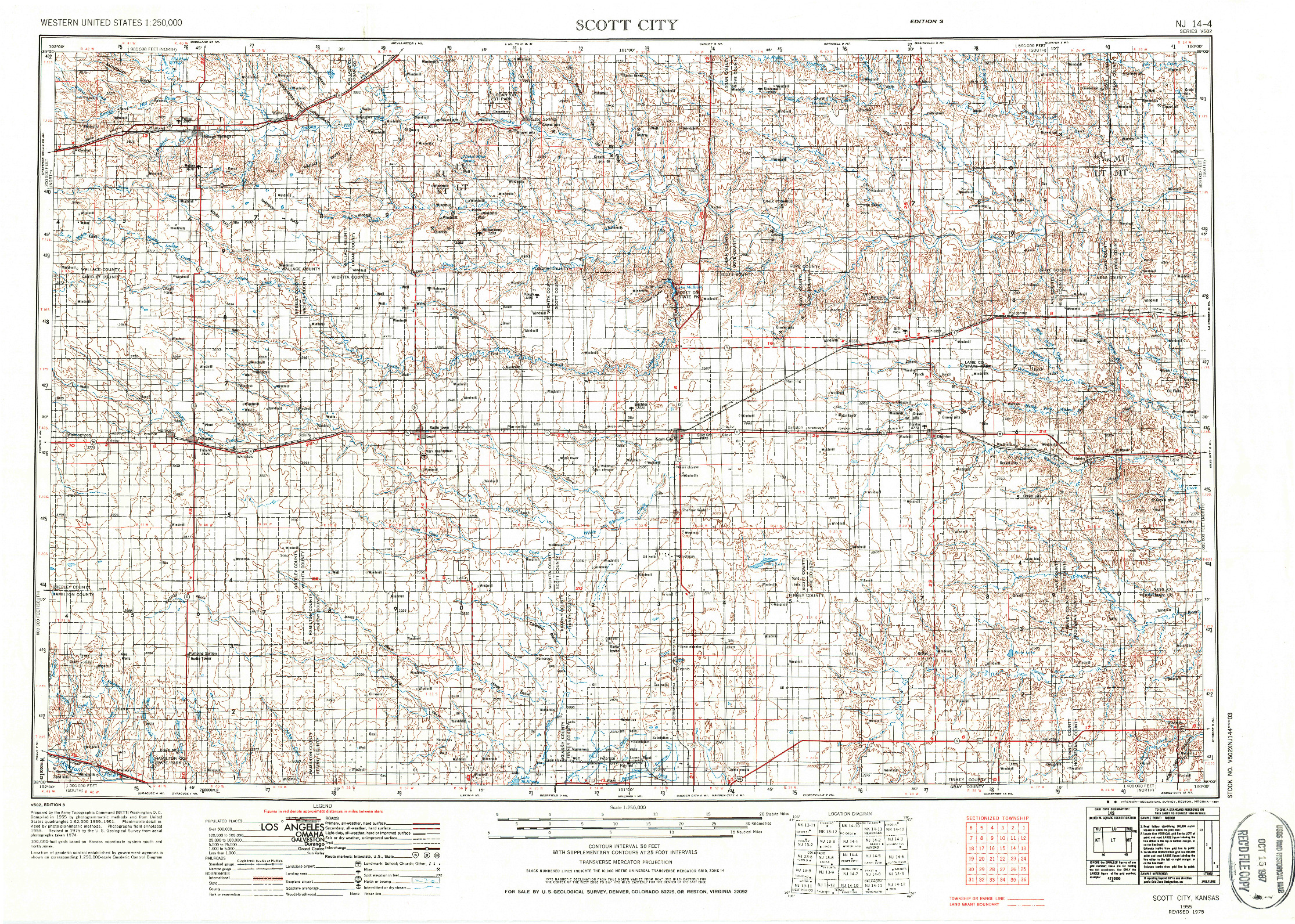 USGS 1:250000-SCALE QUADRANGLE FOR SCOTT CITY, KS 1955